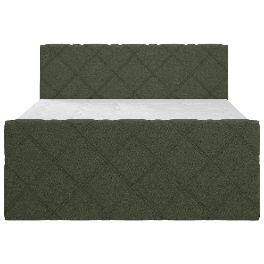Thumbnail - Esposa Boxspringbett, Dunkelgrün, Textil, H3, Höhe ca. 20 cm, 160x200 cm, Bettkasten, gepolstertes Kopfteil, Stoffauswah...
