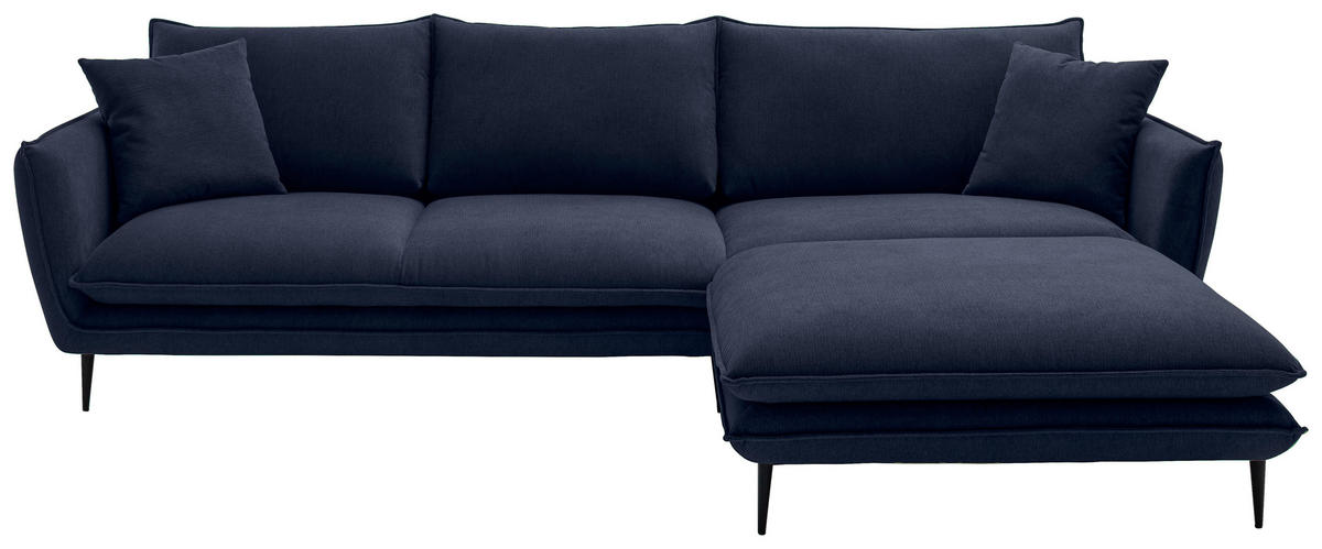 ECKSOFA Dunkelblau Webstoff  - Schwarz/Dunkelblau, KONVENTIONELL, Textil/Metall (304/196cm) - Hom`in