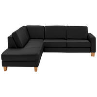 ECKSOFA in Echtleder Schwarz  - Eiche Bianco/Schwarz, Natur, Leder/Holz (235/257cm) - Valdera
