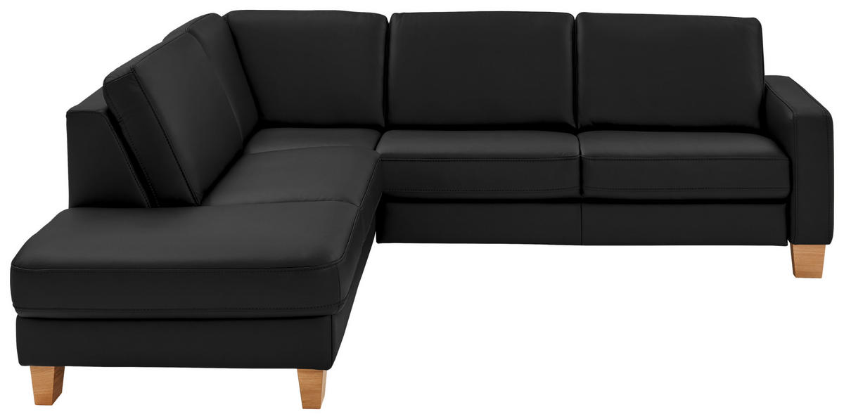 ECKSOFA in Echtleder Schwarz  - Eiche Bianco/Schwarz, Natur, Leder/Holz (235/257cm) - Valdera