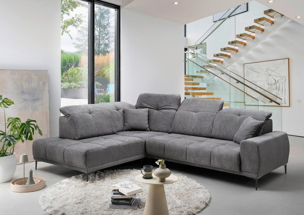 ECKSOFA Chenille Dunkelgrau  - Dunkelgrau/Schwarz, Basics, Textil/Metall (232/305cm) - Livetastic