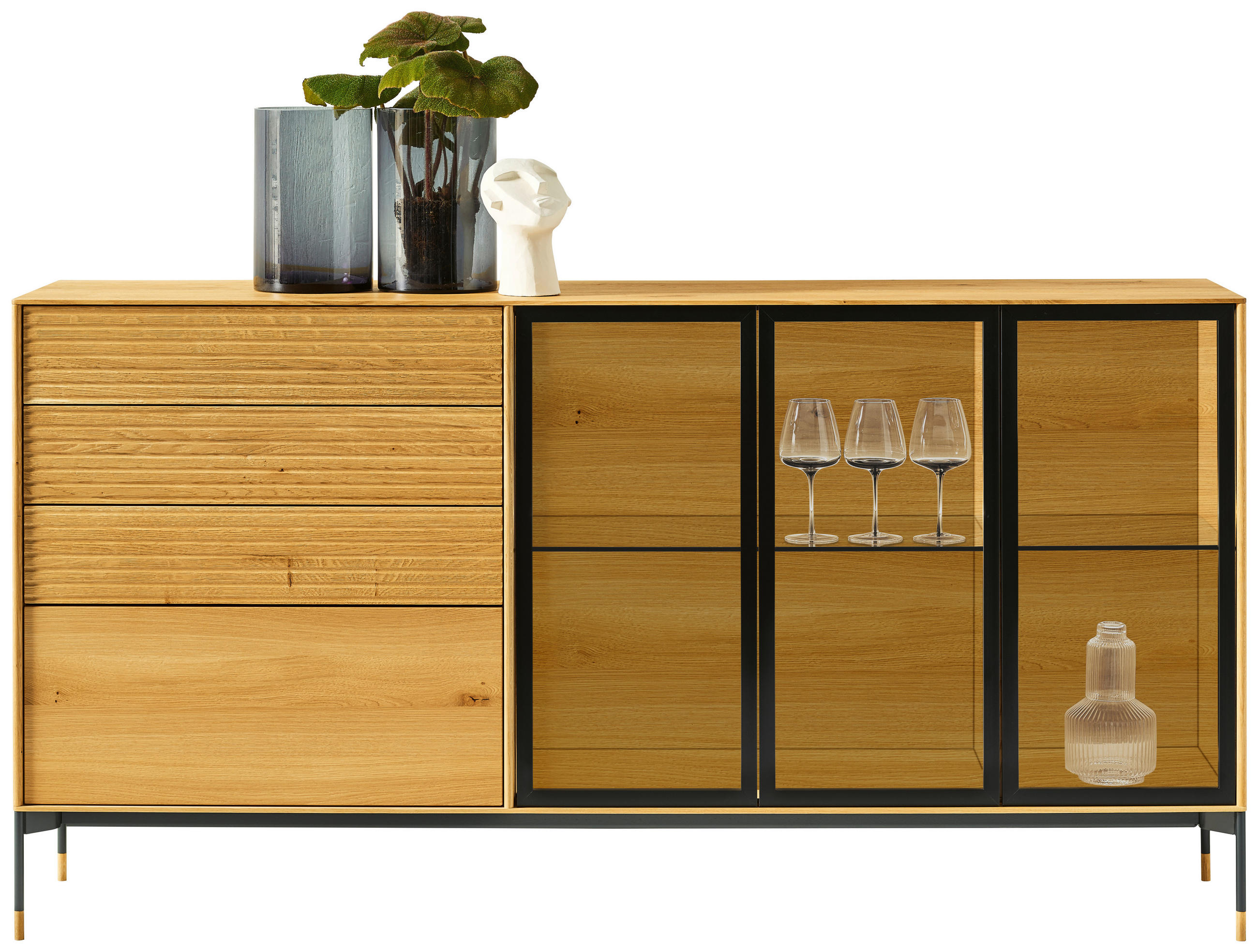 SIDEBOARD Eichefarben  196,5/102,6/47 cm  - Eichefarben/Schwarz, Design, Glas/Holz (196,5/102,6/47cm) - Anrei