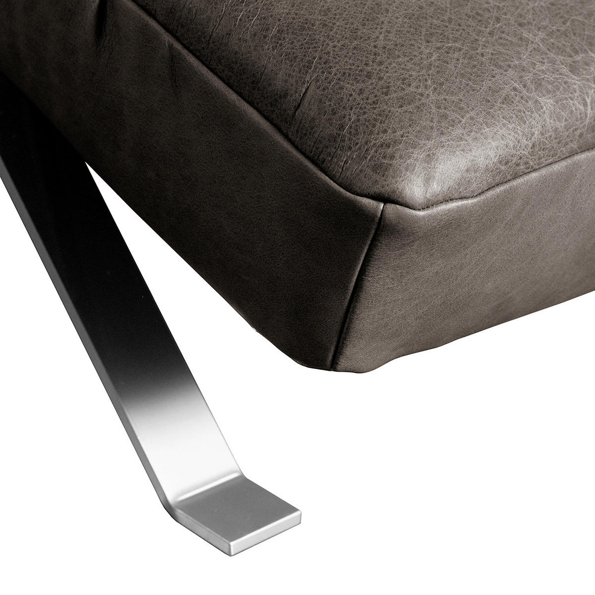 RELAXLIEGE in Echtleder Dunkelgrau  - Dunkelgrau/Silberfarben, Design, Leder/Metall (65/65-95/171cm) - Livetastic