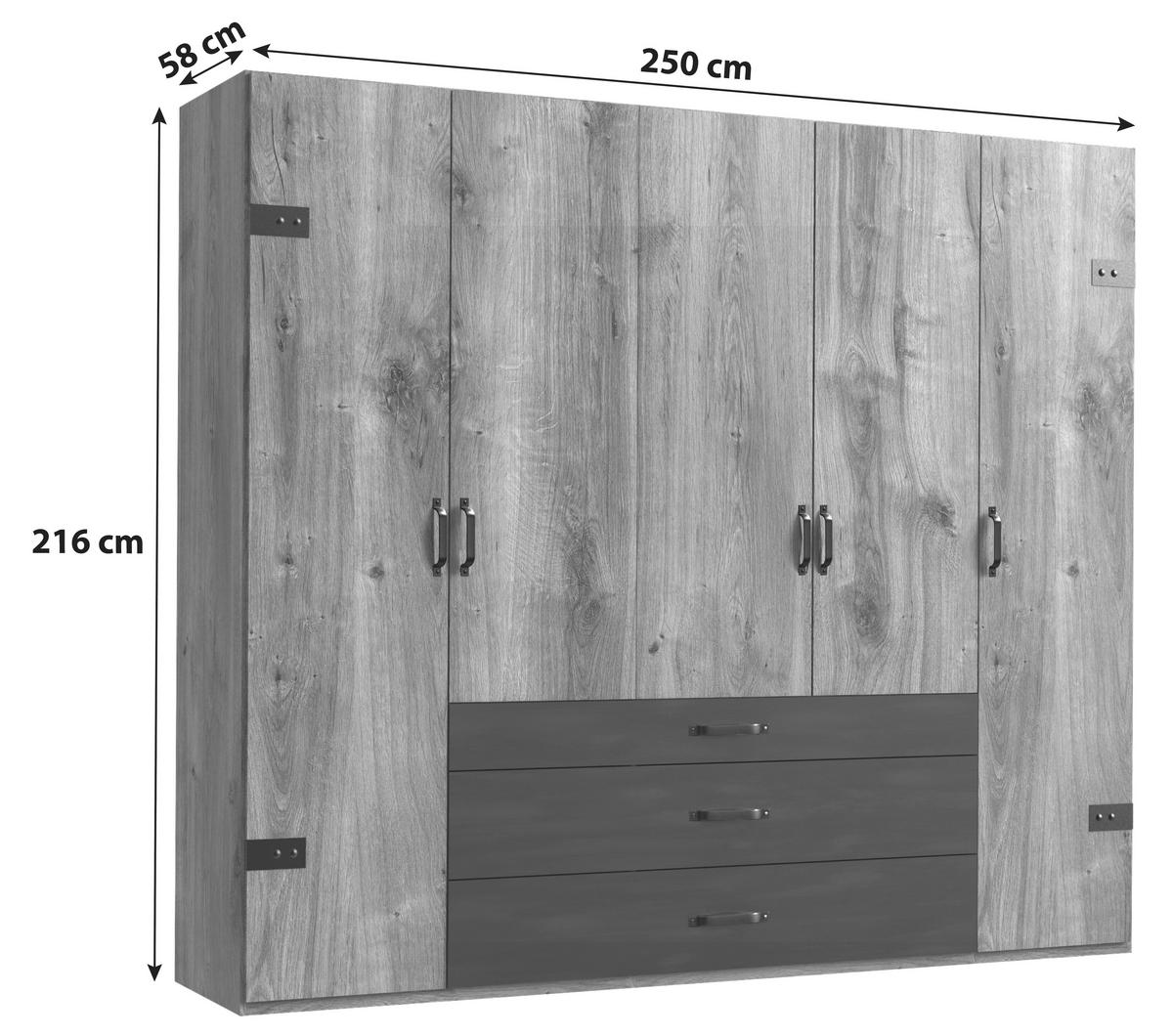 DREHTÜRENSCHRANK in Graphitfarben, Eichefarben  - Eichefarben/Graphitfarben, Basics, Holzwerkstoff/Metall (250/216/58cm) - MID.YOU