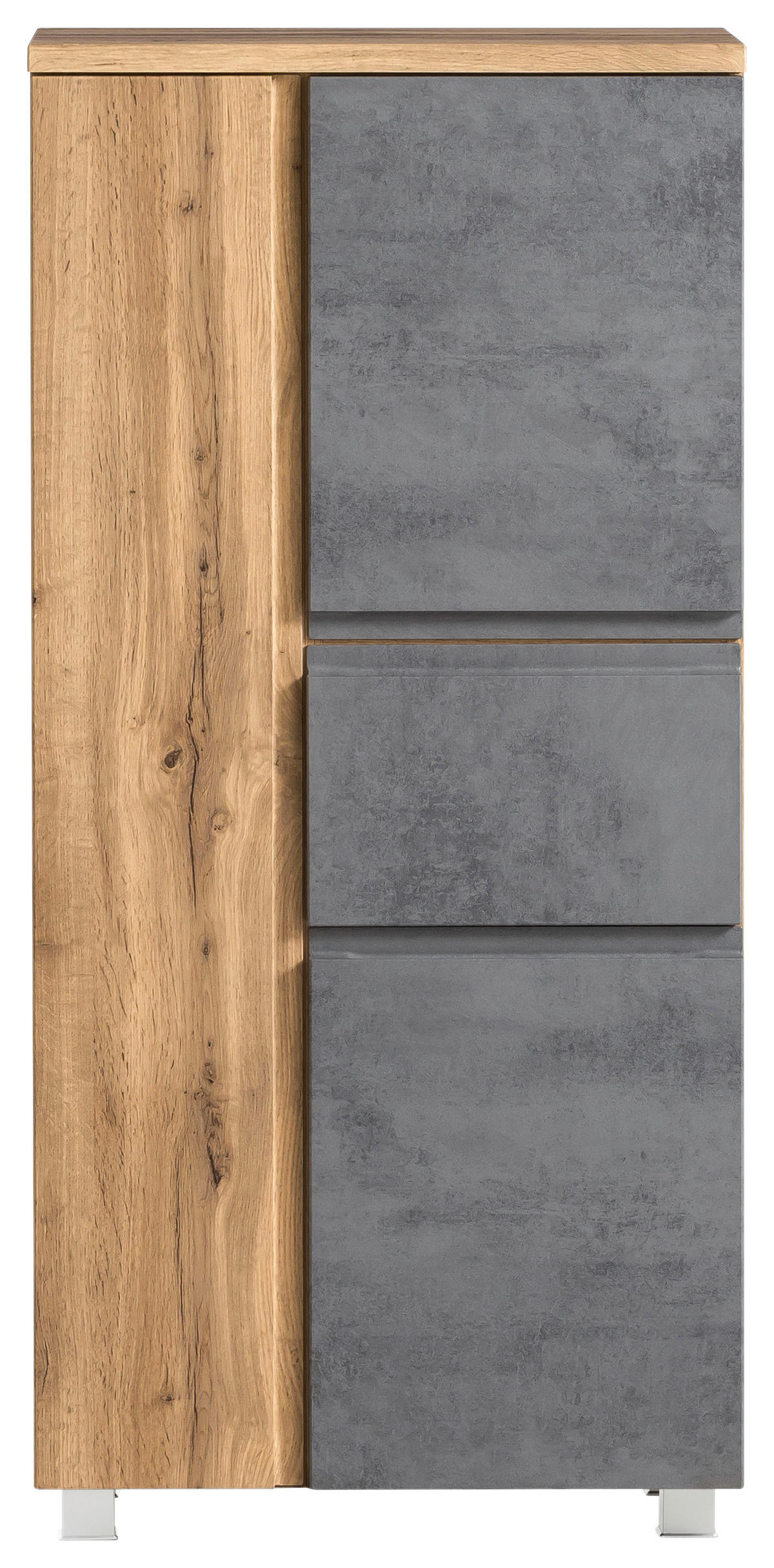 MIDISCHRANK 65/130/35 cm  - Silberfarben/Eiche Wotan, Modern, Holzwerkstoff/Kunststoff (65/130/35cm) - Held