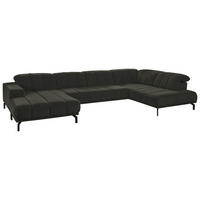 WOHNLANDSCHAFT Velours Dunkelgrün, Olivgrün  - Dunkelgrün/Schwarz, Design, Textil/Metall (195/383/219cm) - Beldomo Style