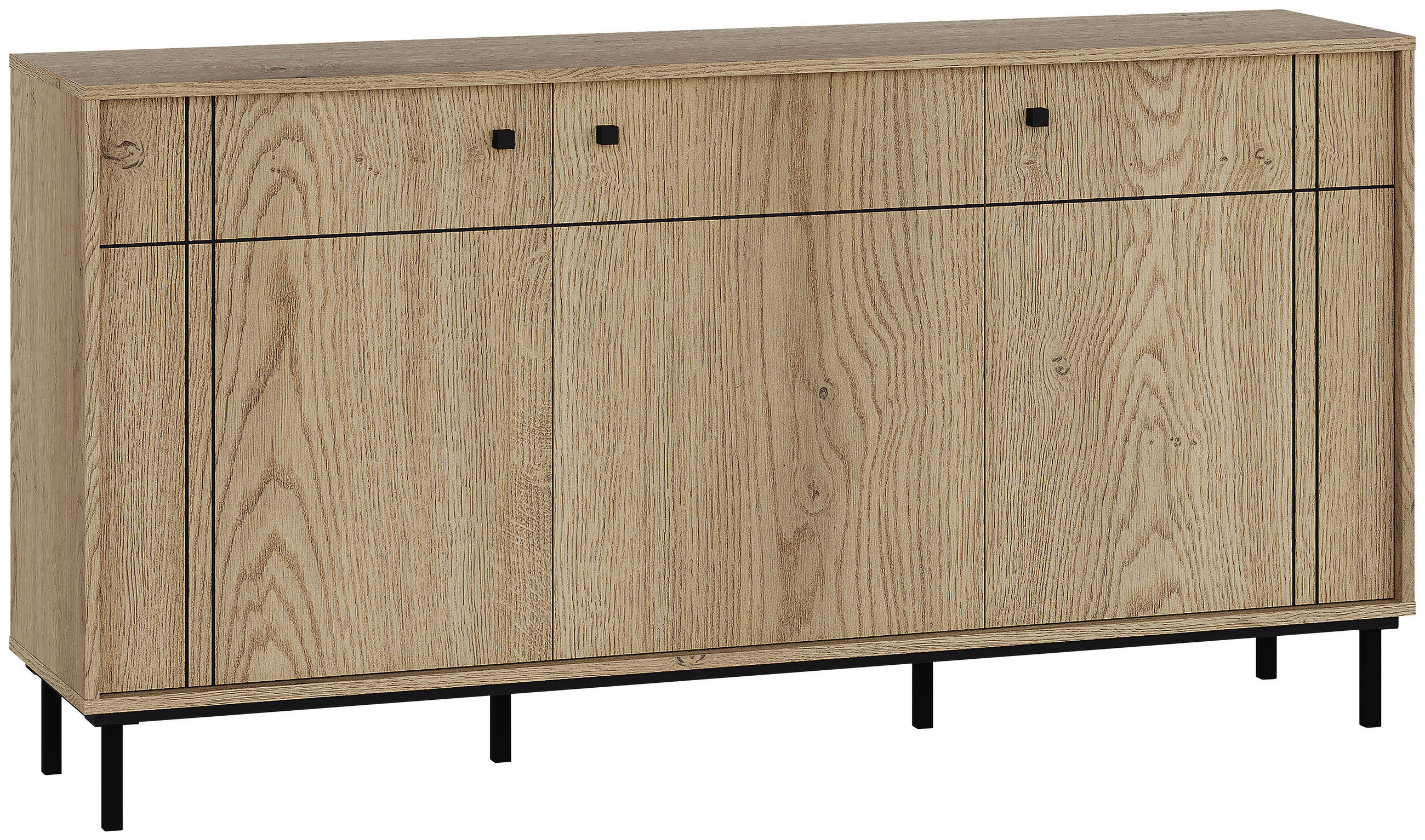 SIDEBOARD  in 160,2/81,8/37 cm  - Eichefarben/Schwarz, MODERN, Holzwerkstoff/Kunststoff (160,2/81,8/37cm) - Carryhome