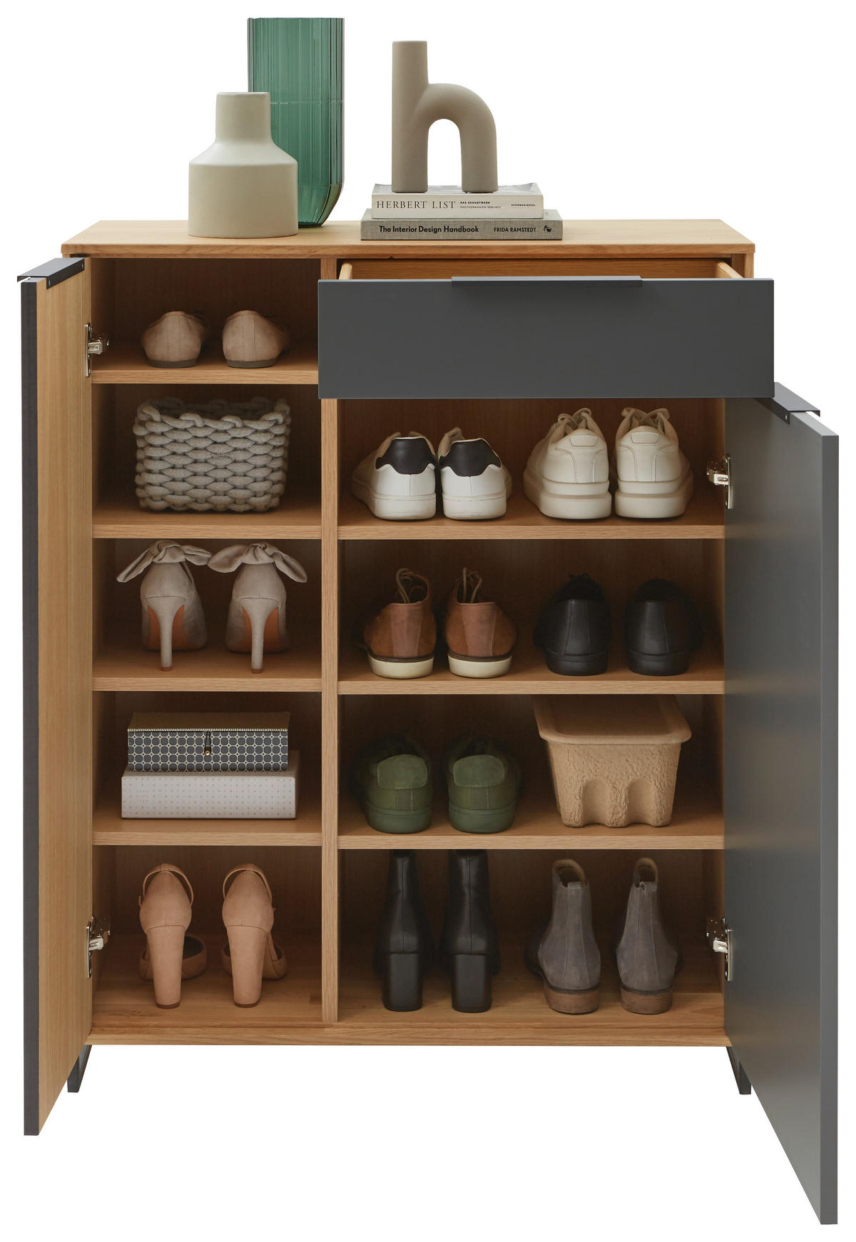 SCHUHSCHRANK Asteiche, Eiche furniert, teilmassiv Grau, Eichefarben, Eiche Bianco  - Eiche Bianco/Eichefarben, Design, Holz/Holzwerkstoff (86/105/37cm) - Dieter Knoll