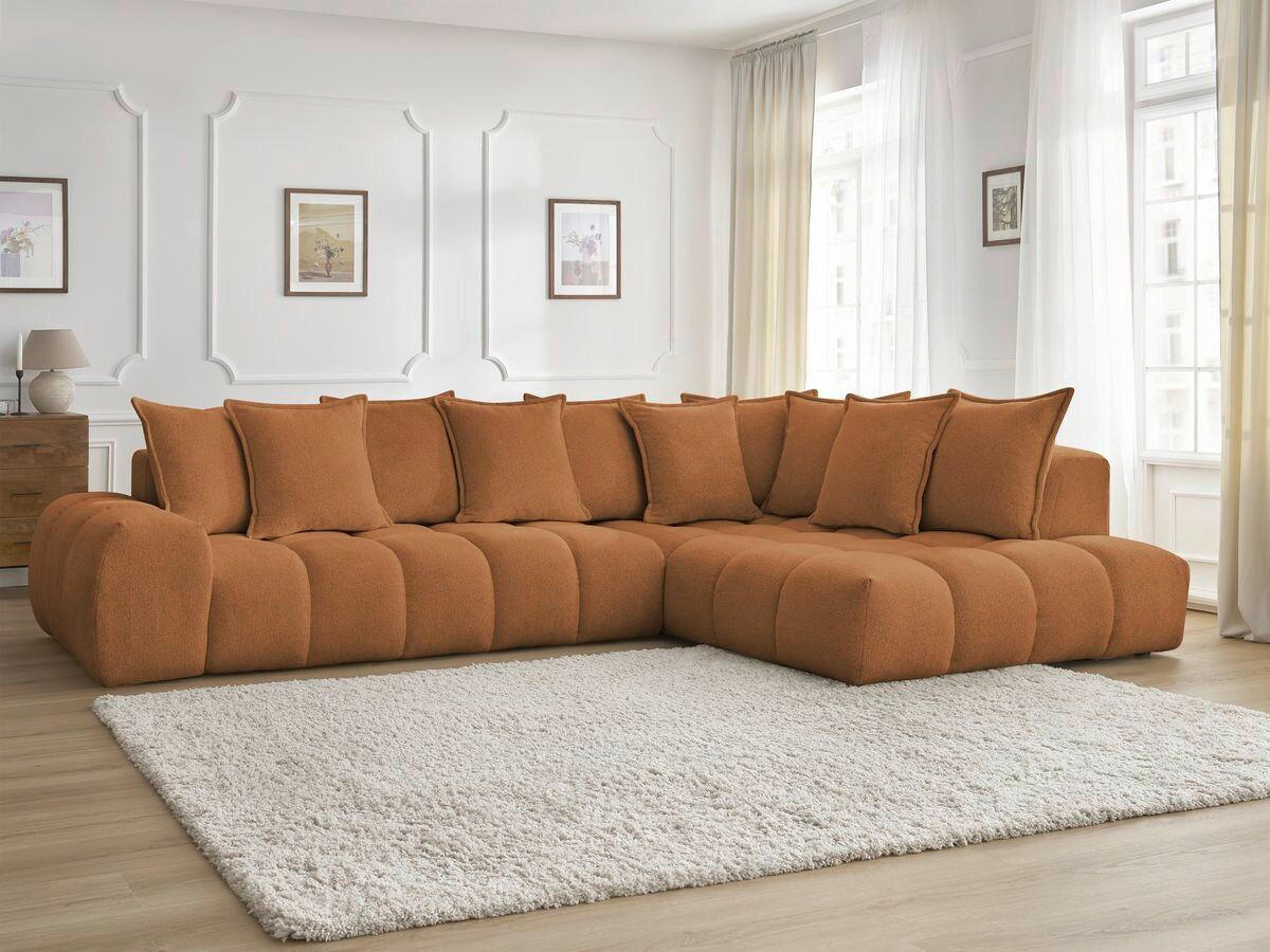 ECKSOFA Ottomane rechts  EVEREST Orange Flachgewebe  - Schwarz/Orange, MODERN, Kunststoff/Textil (352/210cm)
