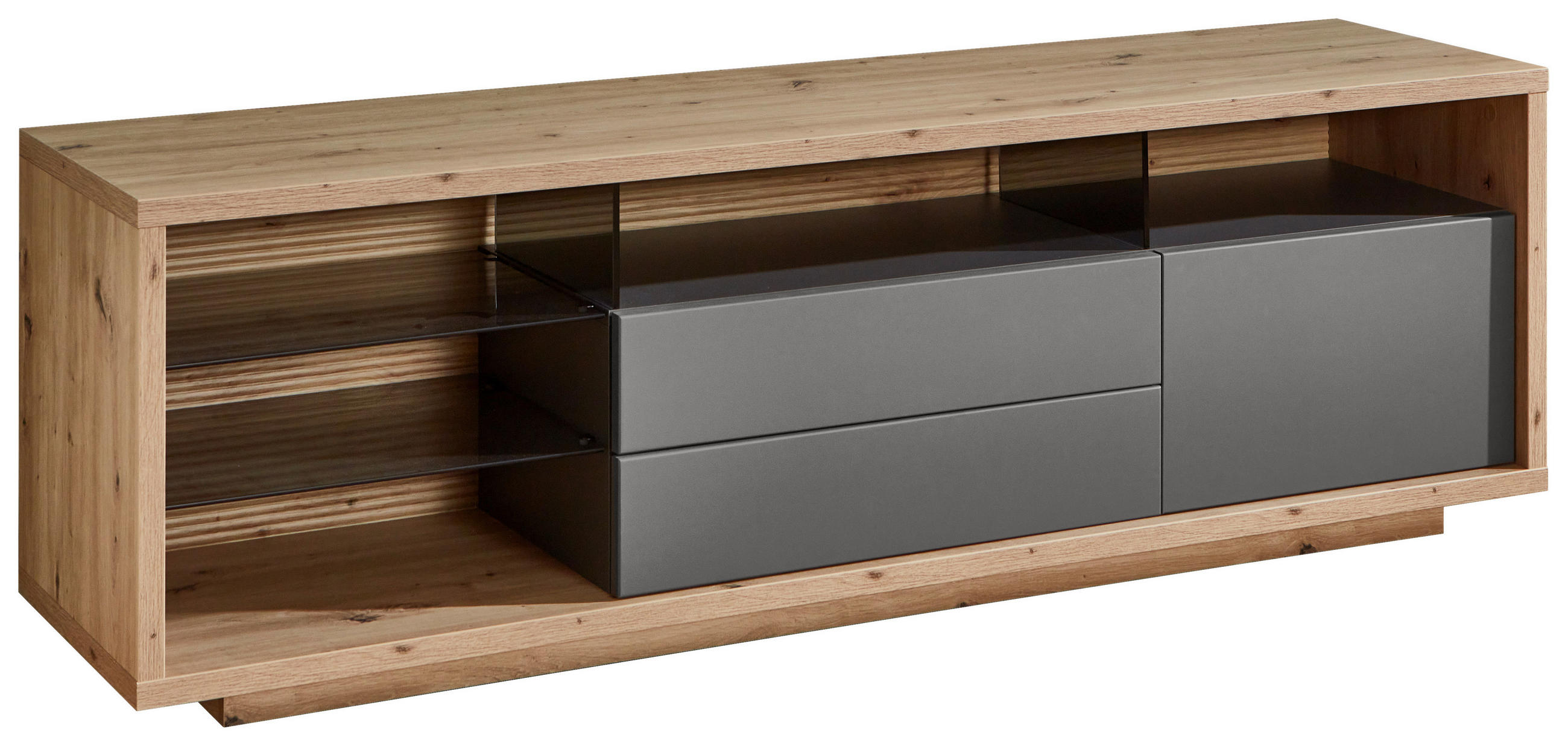 LOWBOARD Grau, Eiche Artisan  173/54,6/42 cm  - Eiche Artisan/Grau, Design, Glas/Holzwerkstoff (173/54,6/42cm) - Stylife