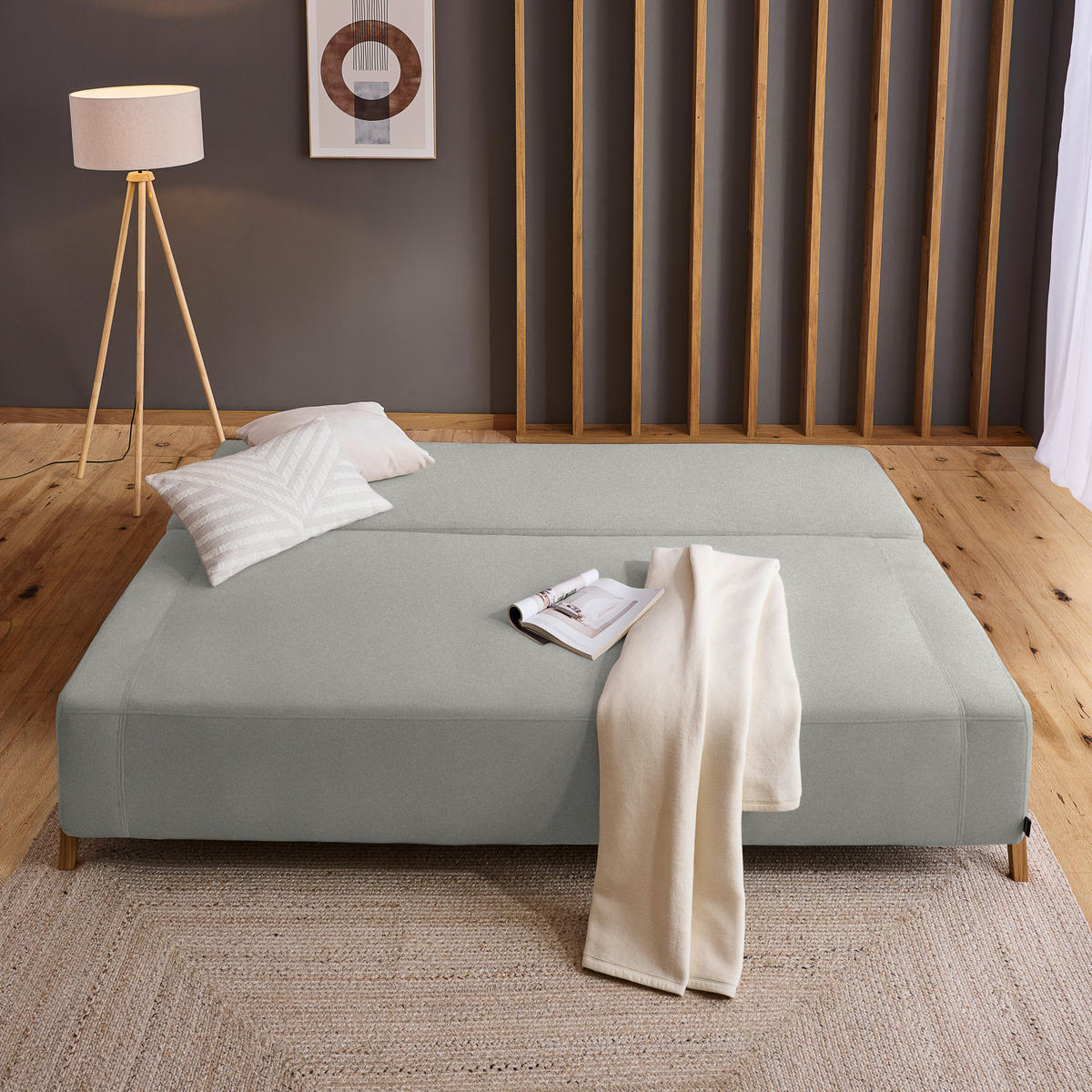 SCHLAFSOFA in Textil Hellgrau  - Hellgrau/Naturfarben, Design, Holz/Textil (211/88/102cm) - Niels Andersson