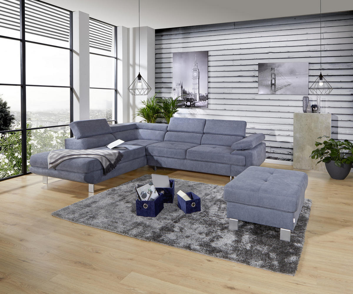HÖRNSOFFA i dräll blågrå  - blågrå, Modern, metall/textil (230/270cm) - MID.YOU