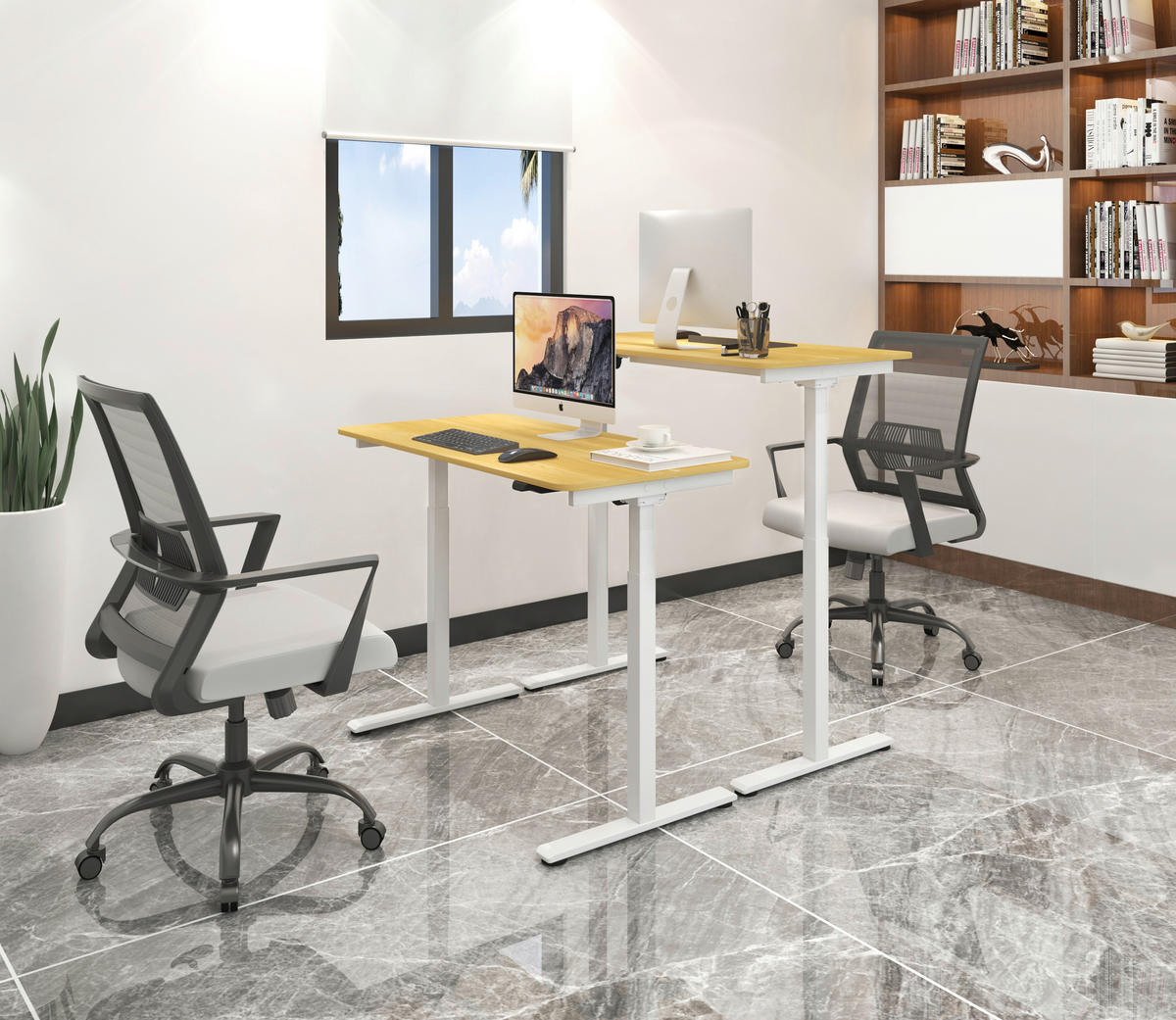 SCHREIBTISCH höhenverstellbar  - Eichefarben/Weiß, MODERN, Holzwerkstoff/Metall (120/60/73,5/118cm) - Livetastic