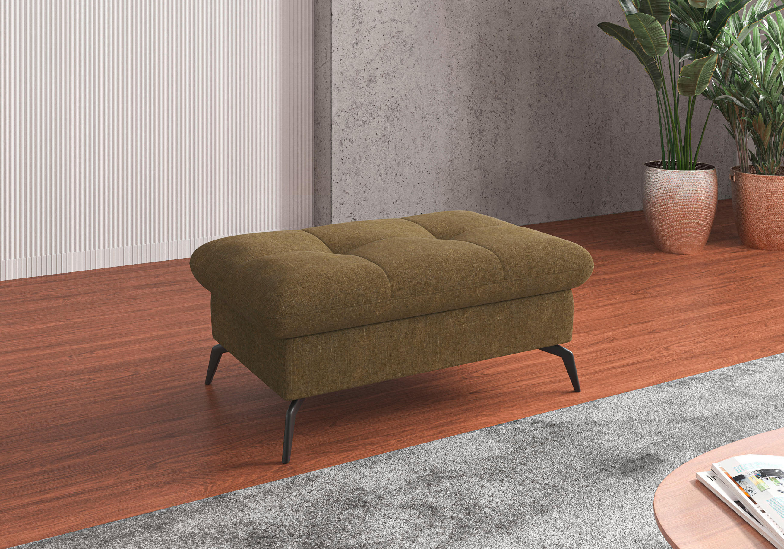 HOCKER Flachgewebe Olivgrün  - Schwarz/Olivgrün, KONVENTIONELL, Textil/Metall (102/47/69cm) - Sit & More