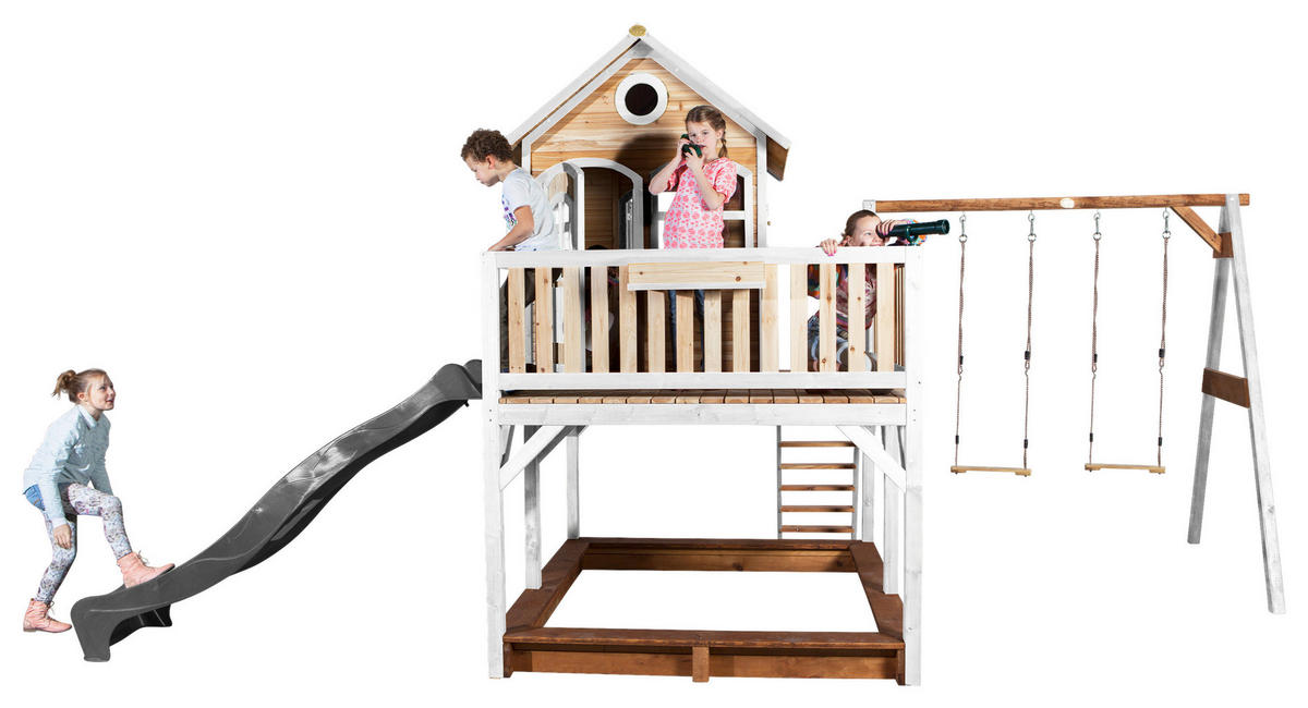 SPIELTURM 613/291/277 cm  - Braun/Weiß, KONVENTIONELL, Holz (613/291/277cm) - Ambia Garden