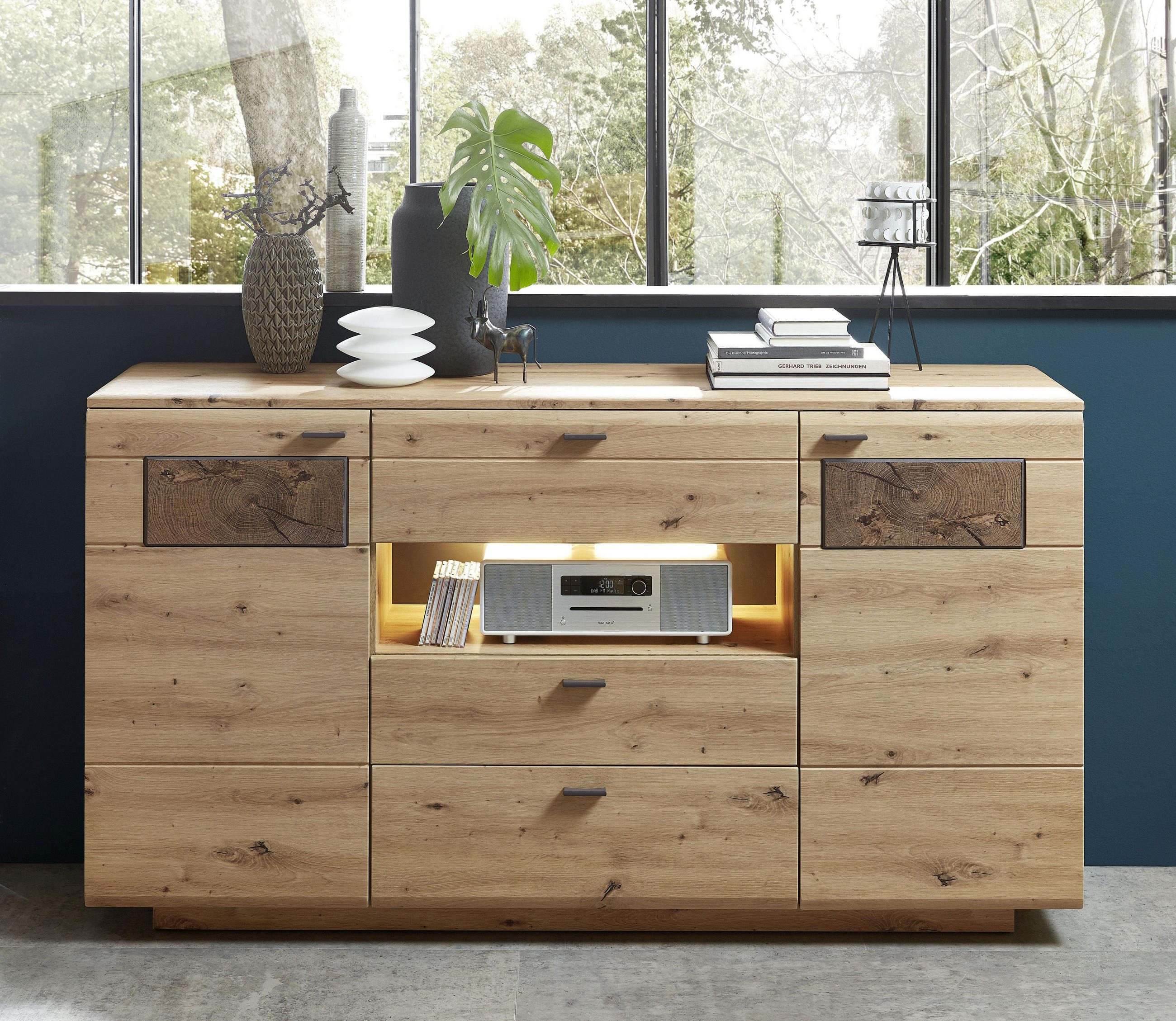 SIDEBOARD 175/98/47 cm  in Graphitfarben, Eichefarben, Eiche Artisan  - Eichefarben/Graphitfarben, Modern, Holzwerkstoff/Metall (175/98/47cm) - Livetastic