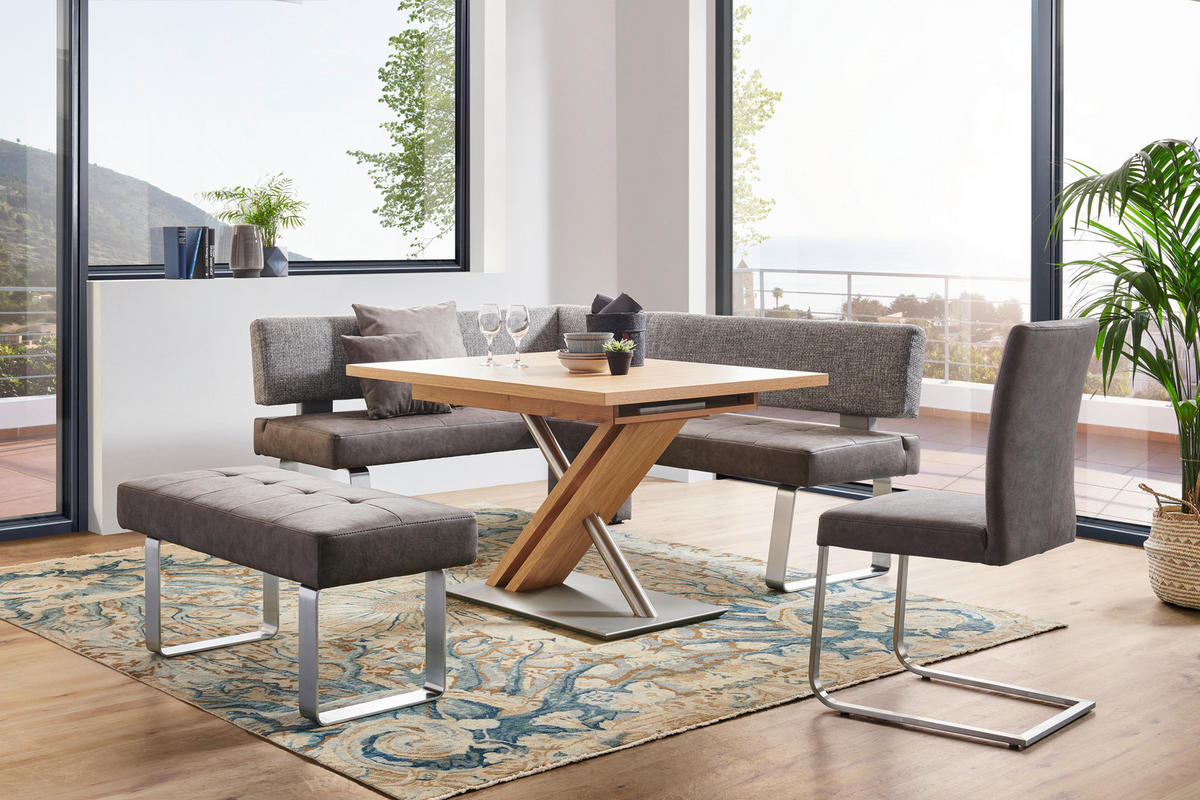 ECKBANK 156/203 cm Flachgewebe, Mikrofaser Grau, Edelstahlfarben Metall   - Edelstahlfarben/Grau, Design, Textil/Metall (156/203cm) - Moderano