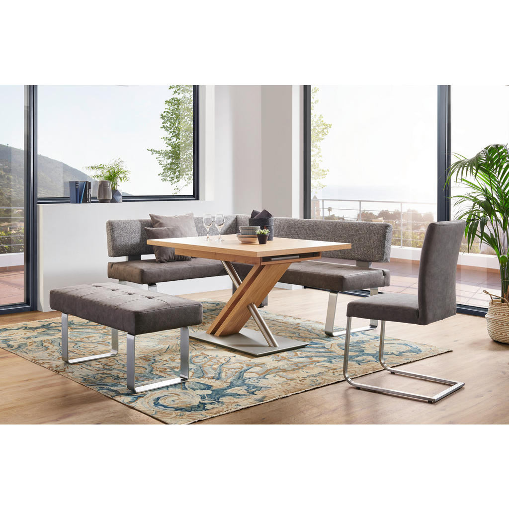 Thumbnail - Moderano Eckbank, Grau, Edelstahl, Metall, Textil, 4-Sitzer, nicht einzeln stellbar, L-Form, 203x133 cm, Goldenes M, Ema...