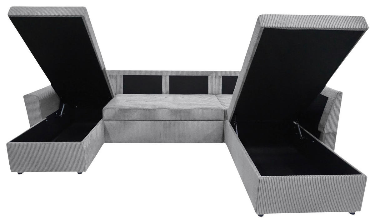 WOHNLANDSCHAFT TERMOLI Hellgrau Cord  - Hellgrau/Schwarz, Design, Kunststoff/Textil (155/297/212cm) - MID.YOU