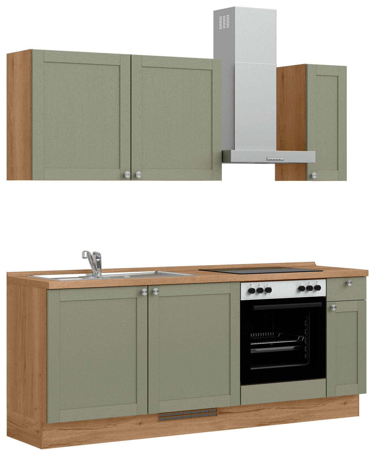 KÜCHENBLOCK Frame 210 cm  in Eichefarben, Olivgrün  - Edelstahlfarben/Eichefarben, MODERN, Holzwerkstoff/Metall (210cm) - Nobilia