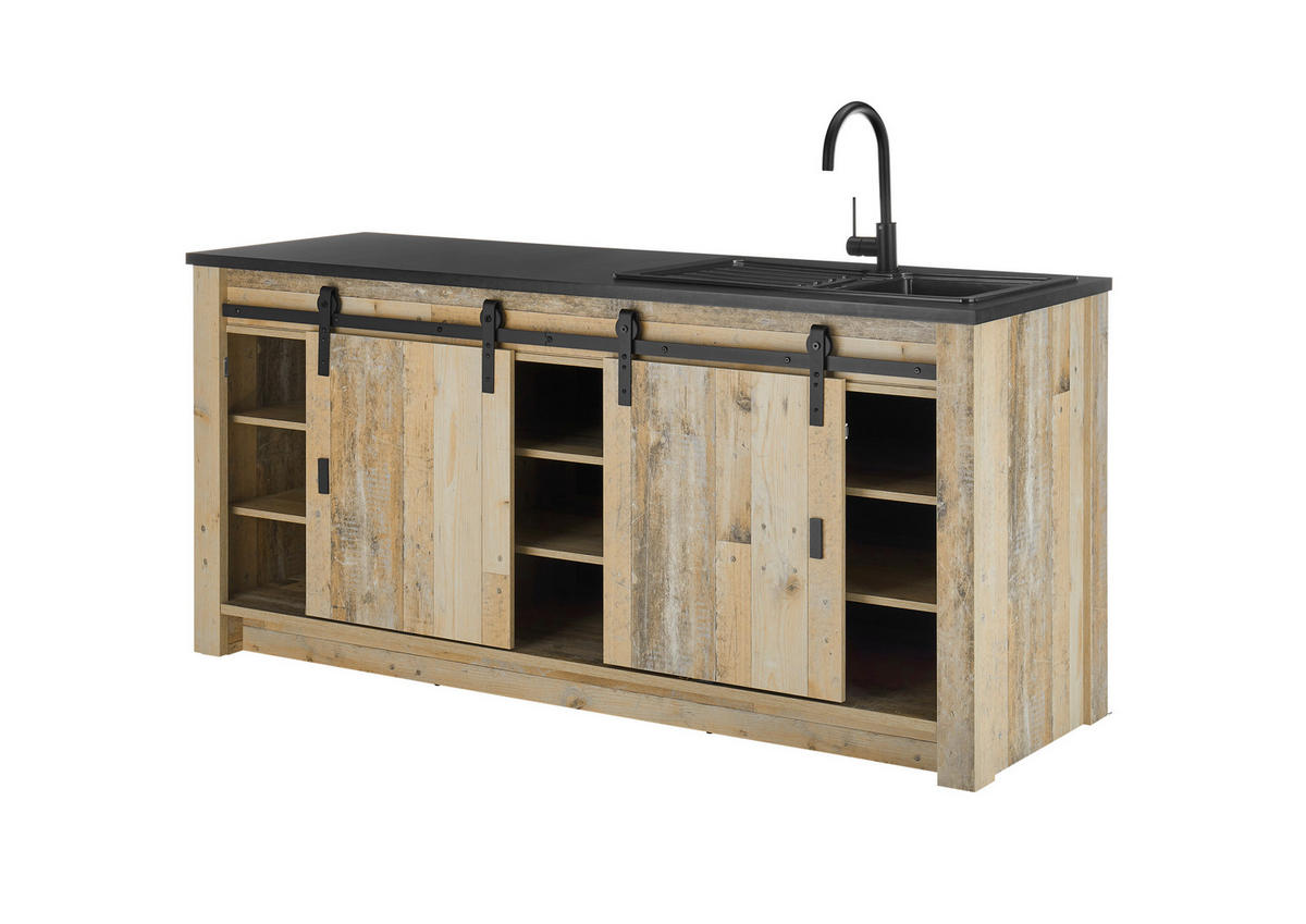 SPÜLENUNTERSCHRANK 201/93/64 cm  in Anthrazit, Naturfarben  - Anthrazit/Schwarz, Trend, Holzwerkstoff/Metall (201/93/64cm) - MID.YOU