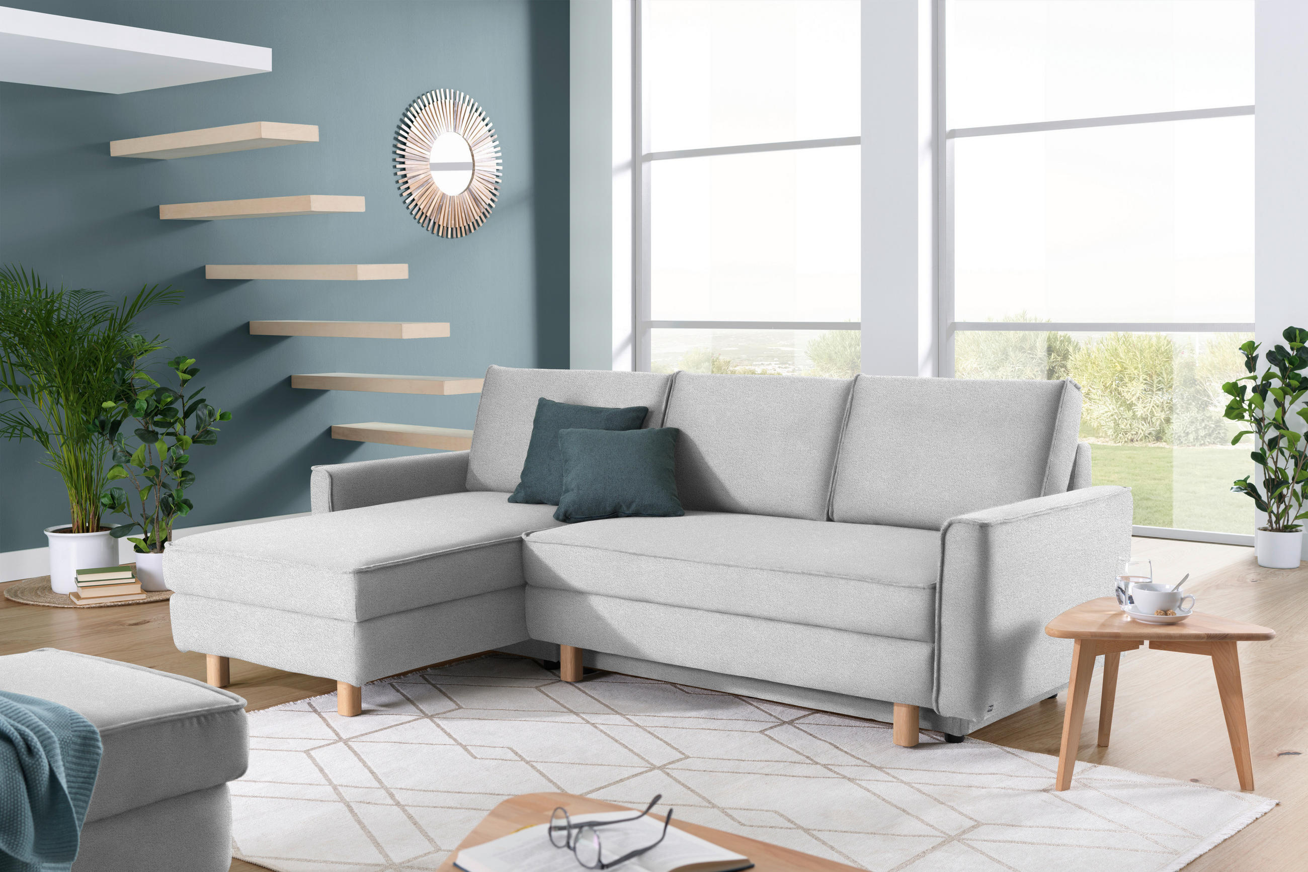 ECKSOFA in Chenille Hellgrau  170/237 cm  - Eichefarben/Hellgrau, KONVENTIONELL, Holz/Textil (170/237cm) - Sedda