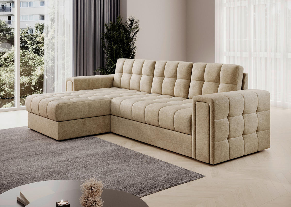 ECKSOFA Samt Hellbraun  - Hellbraun/Schwarz, Design, Kunststoff/Textil (260/150cm) - MID.YOU