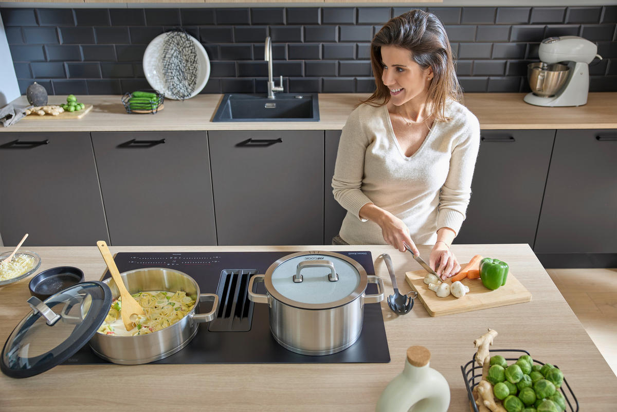 KOCHFELD-DUNSTABZUG-KOMBI DKEX8050IM  - Schwarz, Basics, Glas/Metall (80/23/51cm) - Dieter Knoll