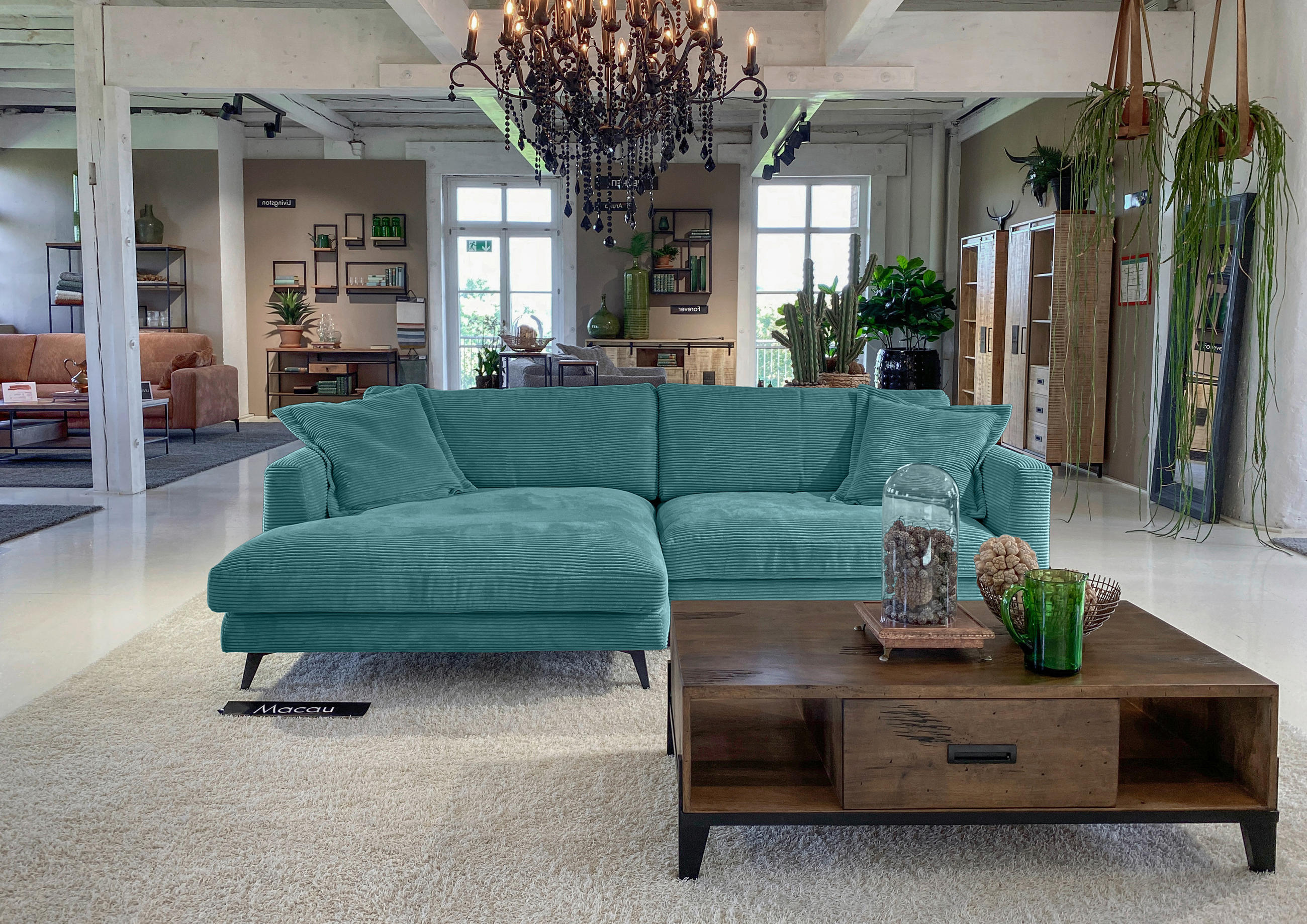 ECKSOFA in Cord Petrol  - Petrol/Schwarz, Lifestyle, Textil/Metall (140/270cm) - Livetastic