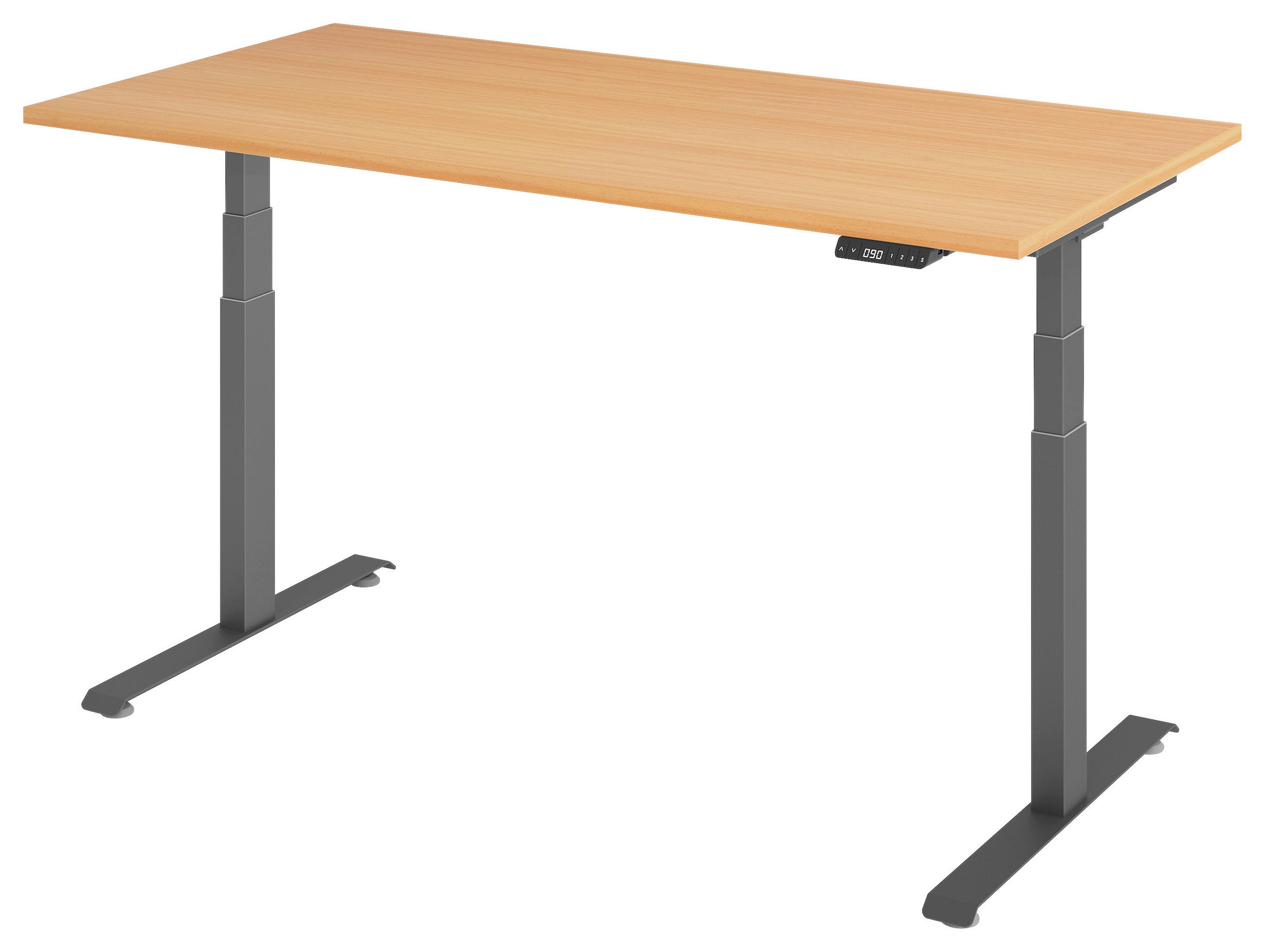 SCHREIBTISCH 160/80/64,5-129,5 cm Graphitfarben, Buchefarben elektrisch höhenverstellbar  - Buchefarben/Graphitfarben, KONVENTIONELL, Holzwerkstoff/Metall (160/80/64,5-129,5cm) - Venda