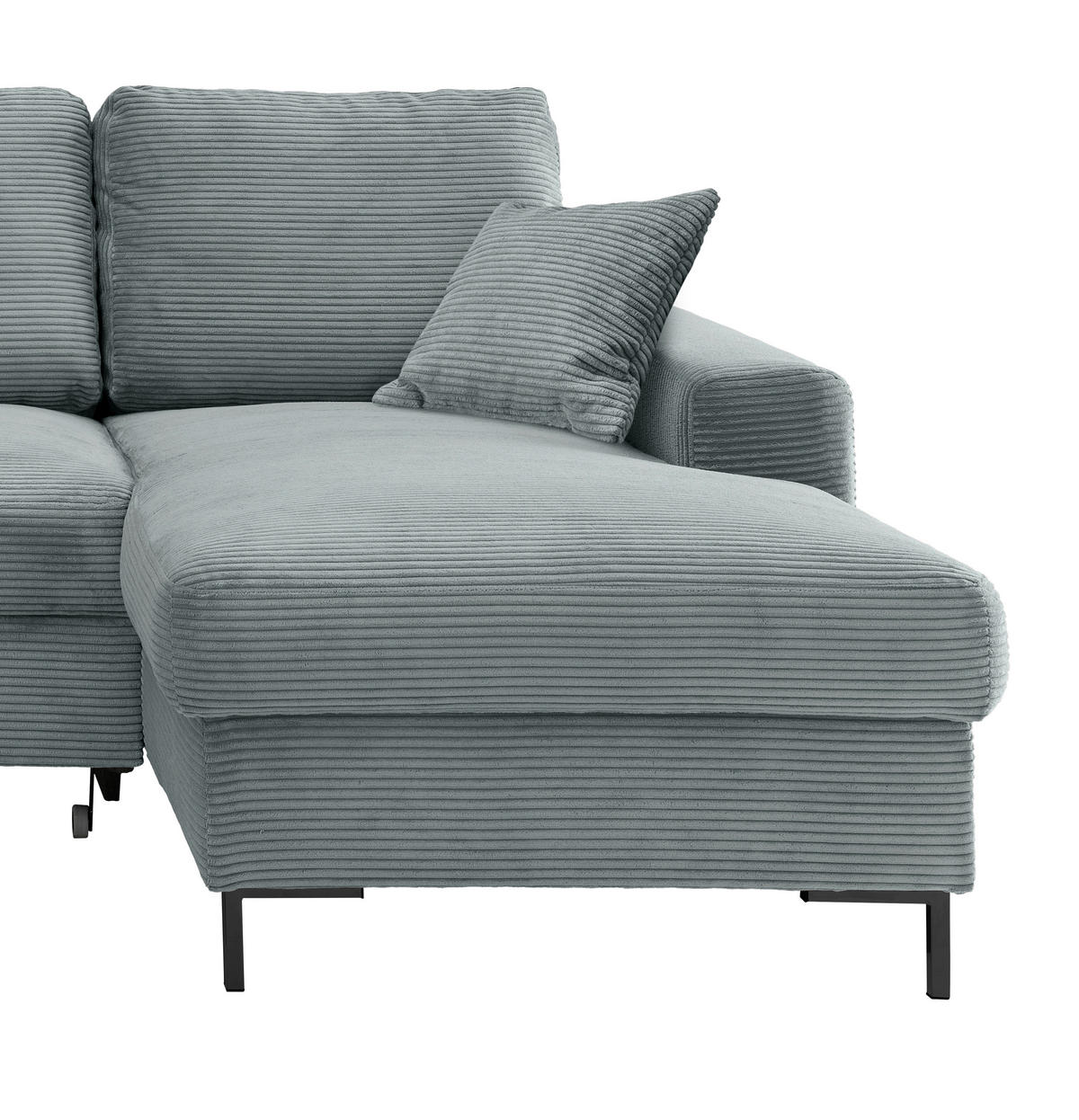 ECKSCHLAFSOFA  mit Liegefunktion, Rücken echt Cord Hellblau  - Schwarz/Hellblau, KONVENTIONELL, Textil/Metall (237/143cm) - Livetastic