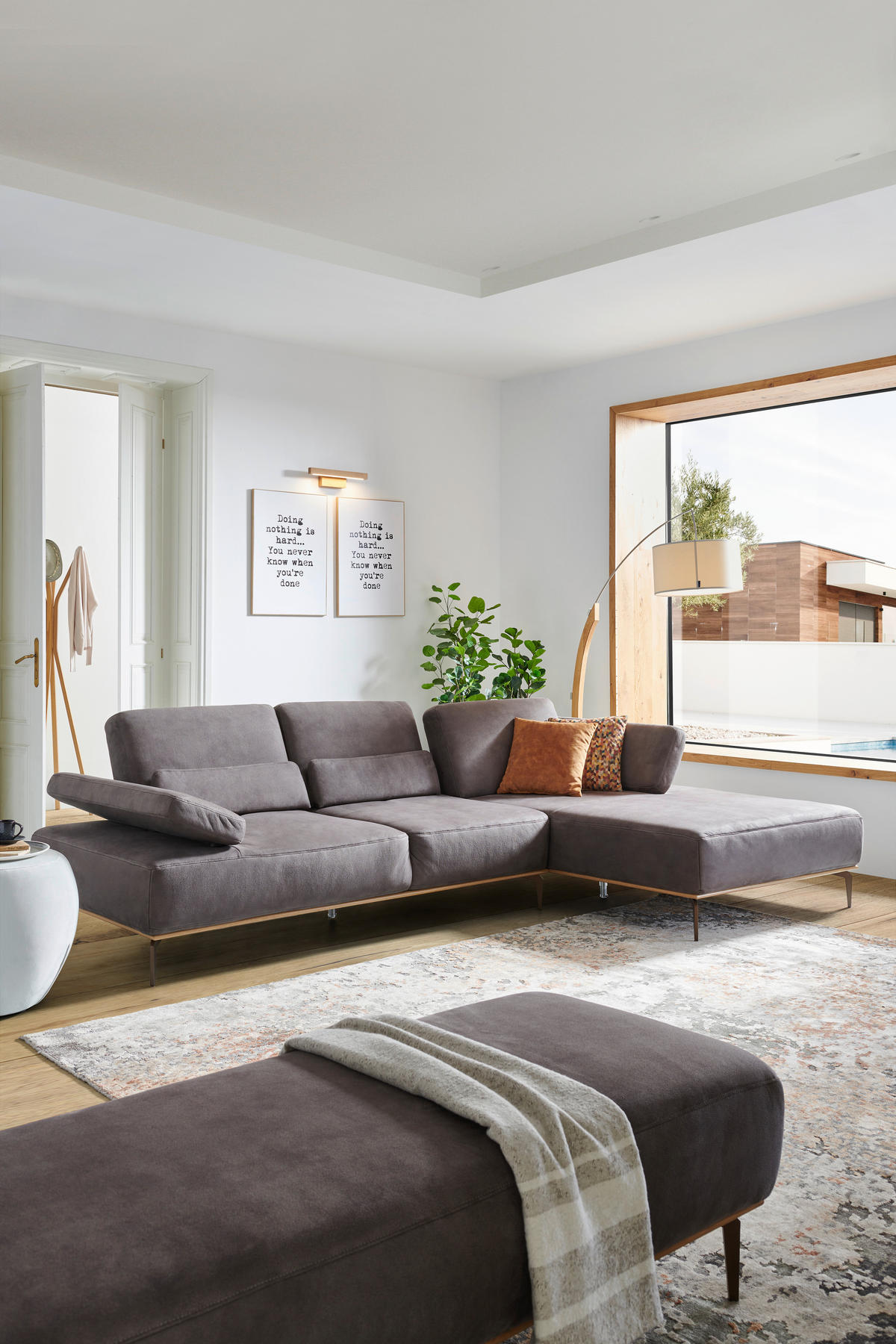 ECKSOFA 16580 Sprint Mokka Mikrofaser  - Beige/Bronzefarben, Design, Textil/Metall (298/176cm) - Valnatura