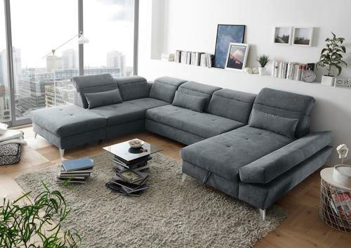 SEDEŽNA GARNITURA, mikrovelur antracit  - barve kroma/antracit, Design, umetna masa/tekstil (245/73-96/350cm) - Hom`in