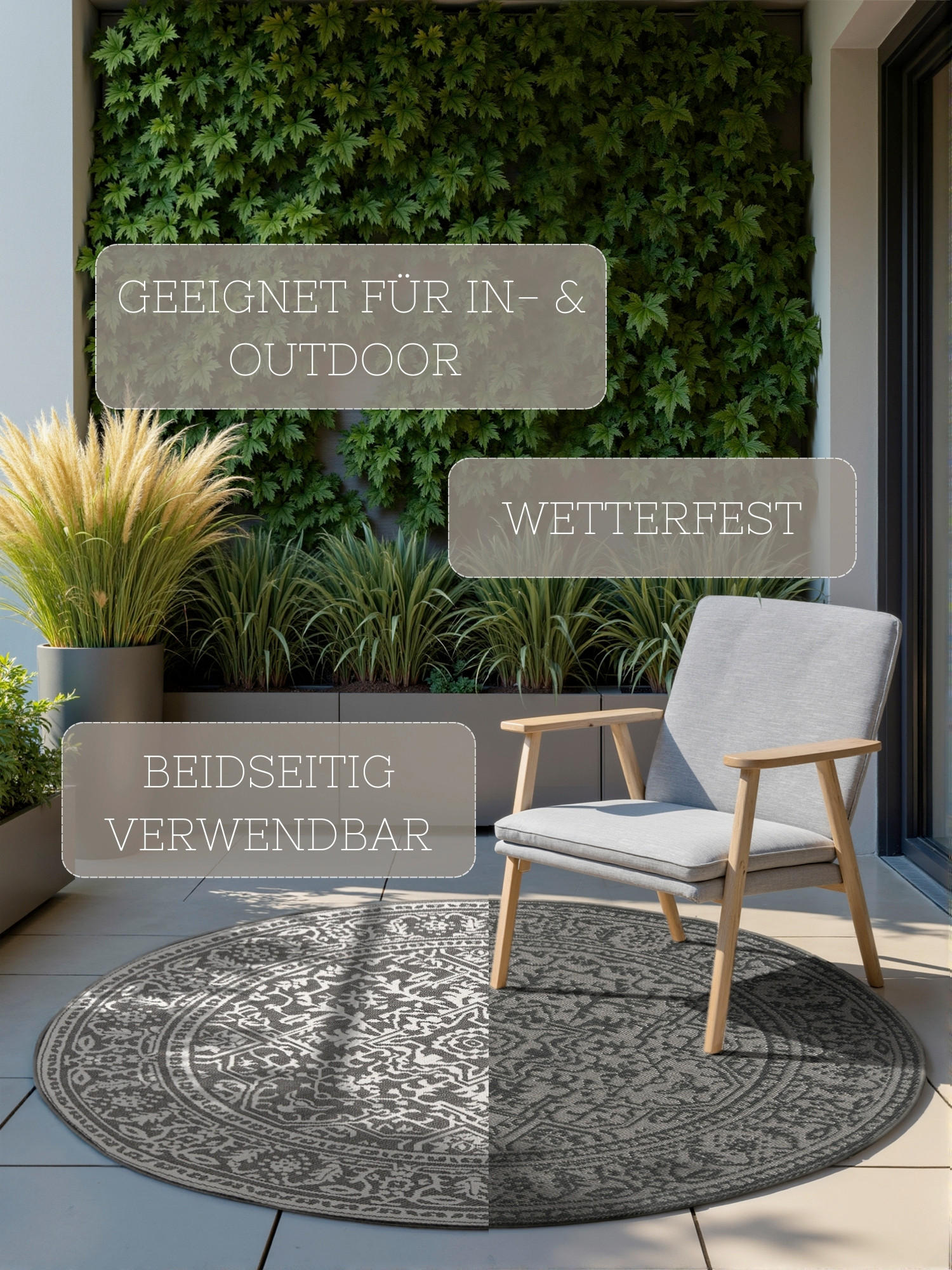 OUTDOORTEPPICH 160 cm Duet Schwarz, Weiß  - Schwarz/Weiß, Design, Kunststoff (160cm)
