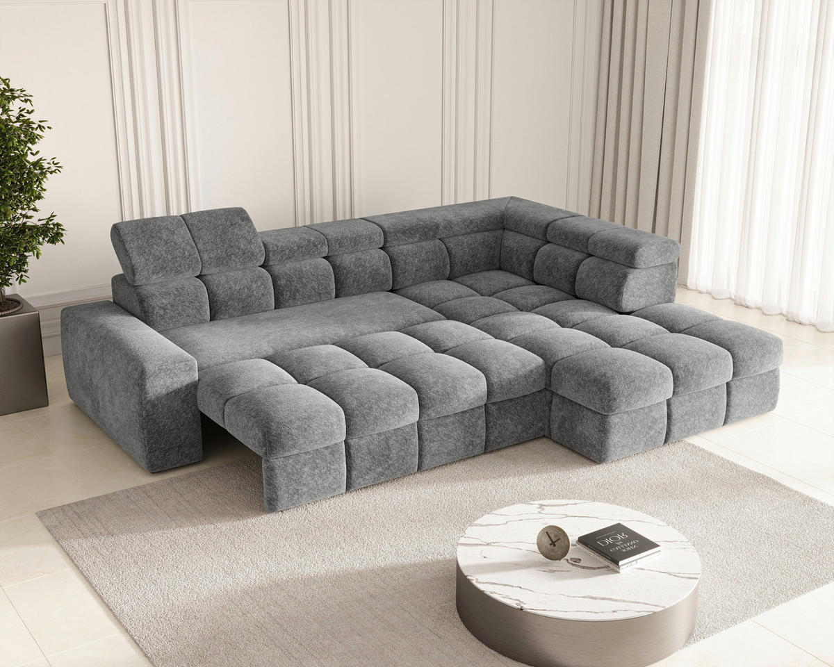ECKSOFA  in Chenille Dunkelgrau  - Dunkelgrau/Schwarz, MODERN, Kunststoff/Textil (292/204cm) - Milino