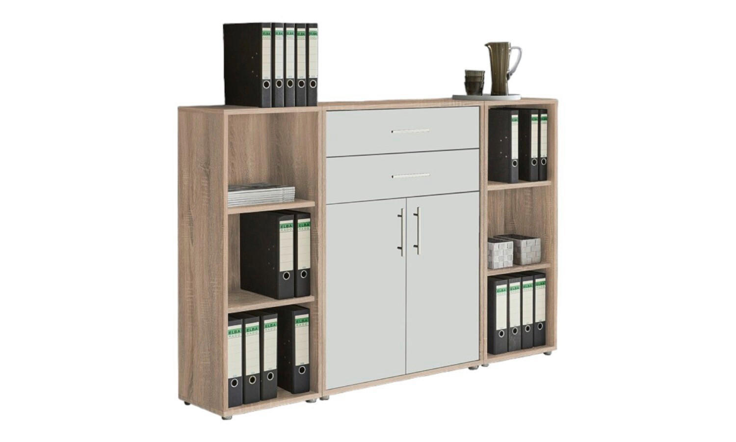 Mid.you Aktenschrank Office Edition - SW Set 13 Weiß, Sonoma Eiche 172.6x113.6x33 cm