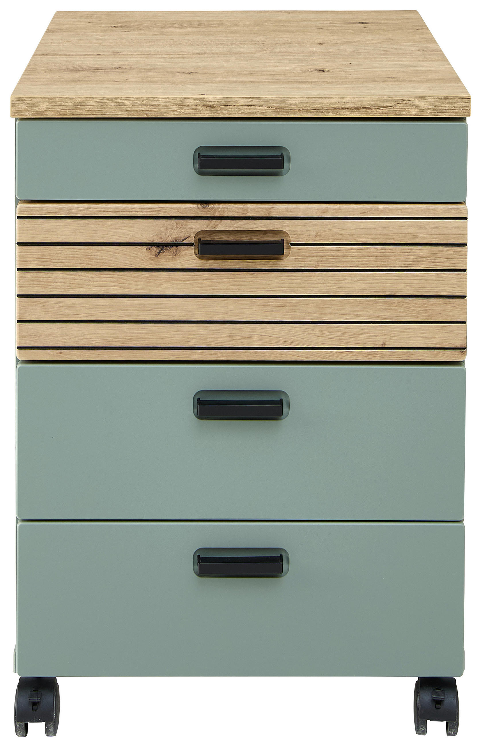 ROLLCONTAINER 45/66/55 cm  - Schilfgrün/Schwarz, KONVENTIONELL, Holzwerkstoff/Kunststoff (45/66/55cm) - Stylife