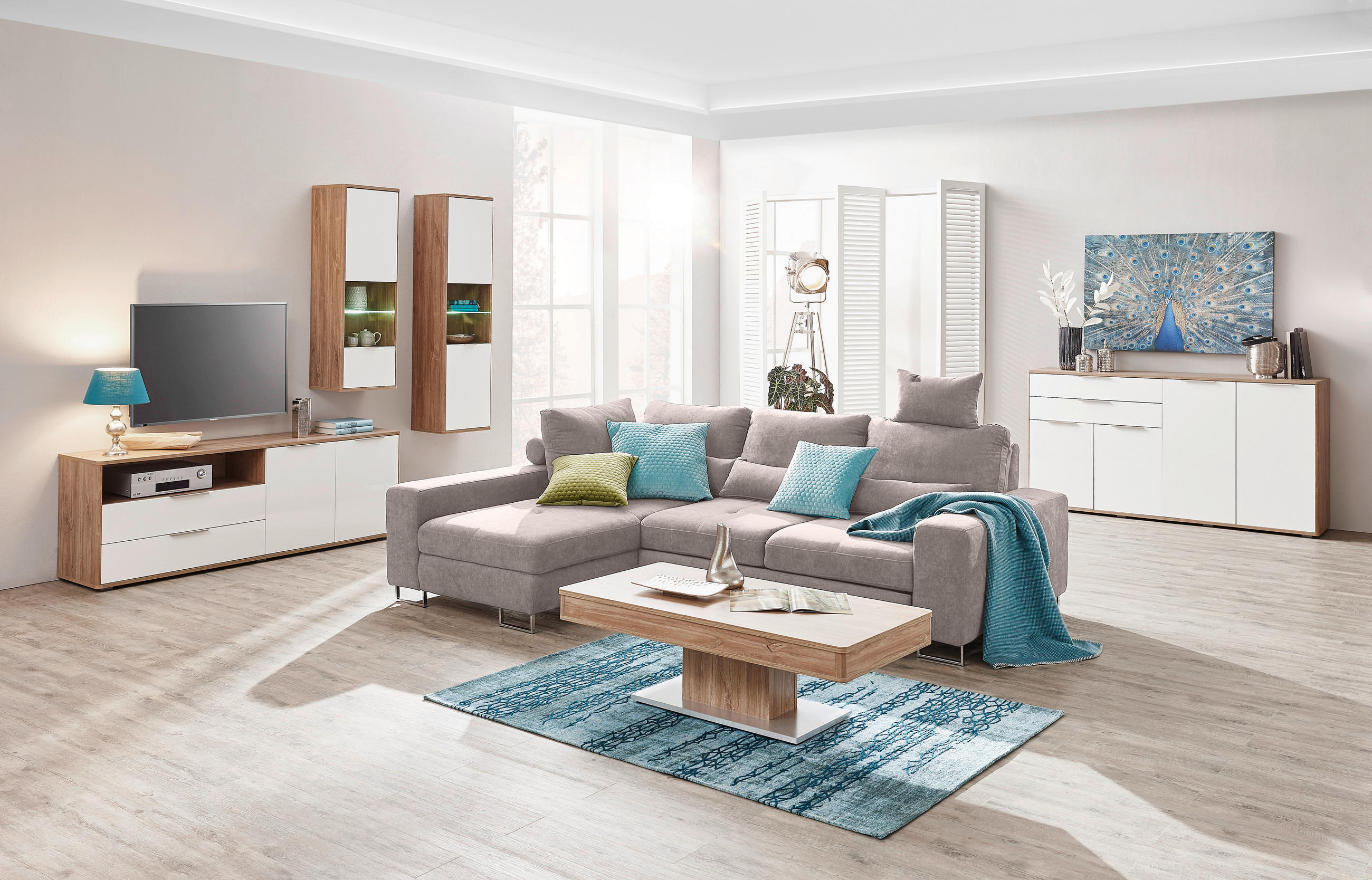 ECKSOFA in Flachgewebe Beige  - Beige, Design, Textil/Metall (188/260cm) - Hom`in