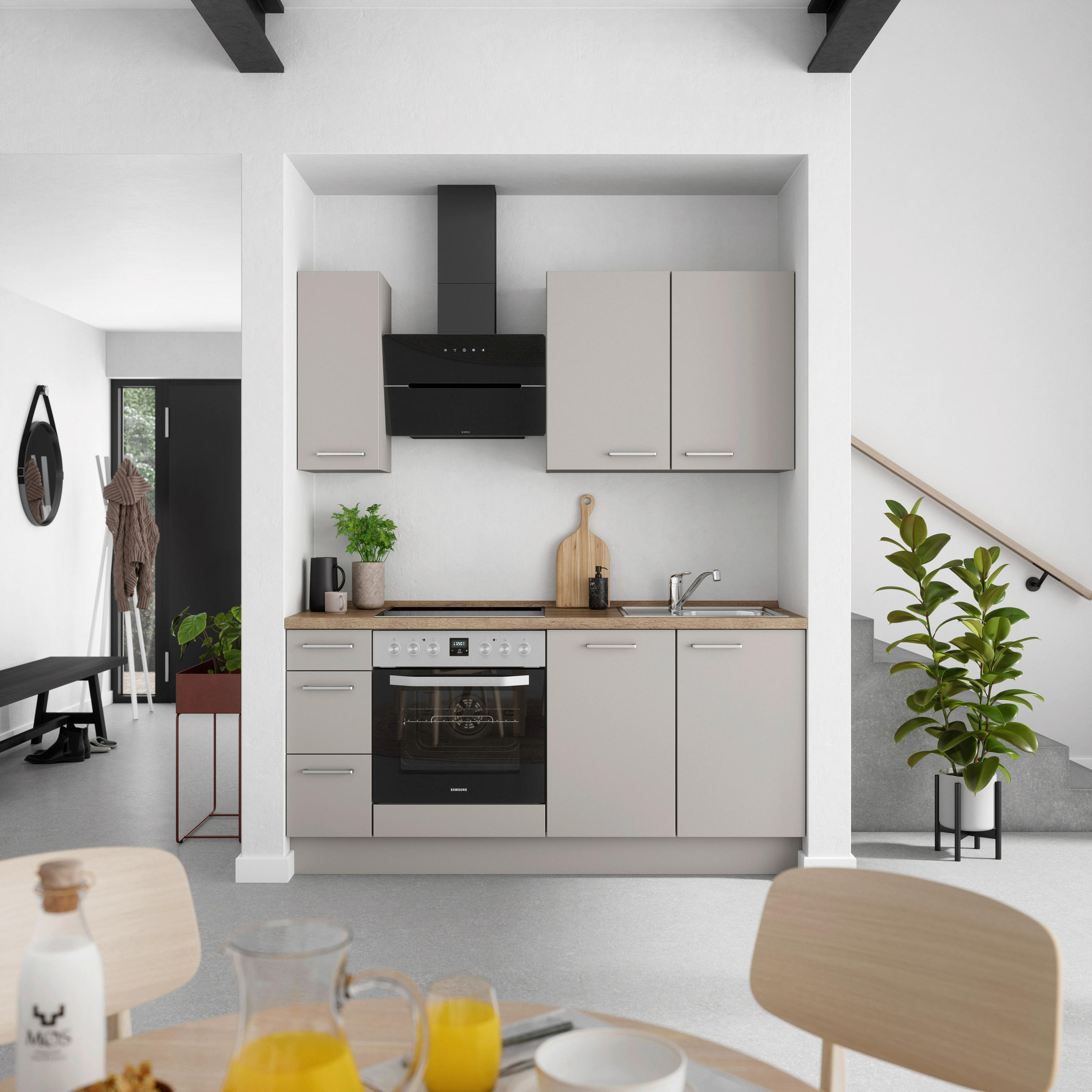 KÜCHENBLOCK 180 cm   in Grau, Eiche dunkel  - Eiche dunkel/Edelstahlfarben, MODERN, Holzwerkstoff/Metall (180cm) - Nobilia