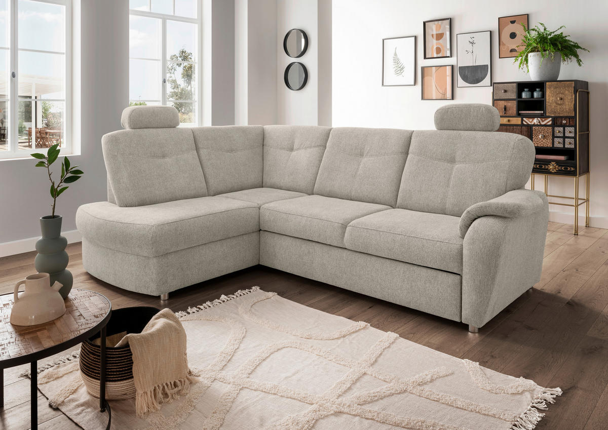 ECKSCHLAFSOFA in Chenille Beige  - Chromfarben/Beige, Modern, Kunststoff/Textil (180/264cm) - Livetastic