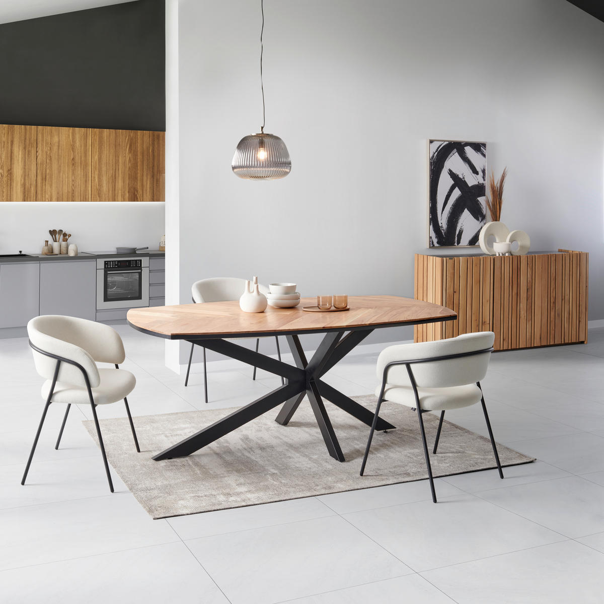 ESSTISCH in Holz, Metall  - Schwarz/Akaziefarben, MODERN, Holz/Metall (200/76/100cm) - Livetastic