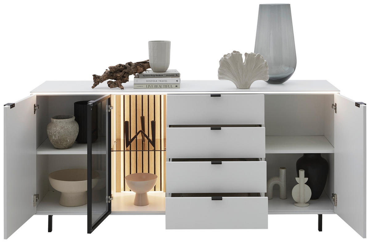 SIDEBOARD  186/82,8/46 cm 4 Schublade(n)  - Schwarz/Weiß, Design, Glas/Holzwerkstoff (186/82,8/46cm) - Dieter Knoll
