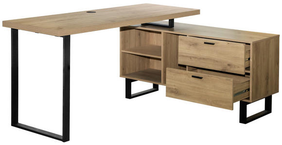 ECKSCHREIBTISCH 150/120/75 cm Schwarz, Eichefarben Kabeldurchlass, Stauraum  - Eichefarben/Schwarz, KONVENTIONELL, Holzwerkstoff/Metall (150/120/75cm) - Carryhome