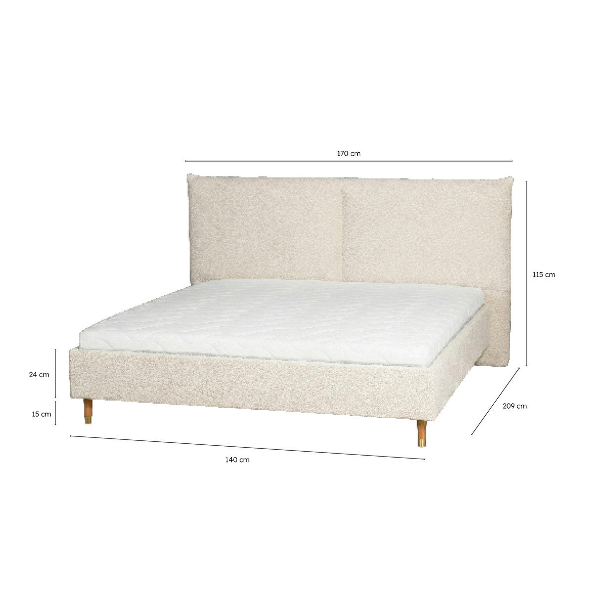 POLSTERBETT 140/200 cm,  in Weiß,  - Eichefarben/Weiß, MODERN, Holz/Textil (140/200cm) - Livetastic