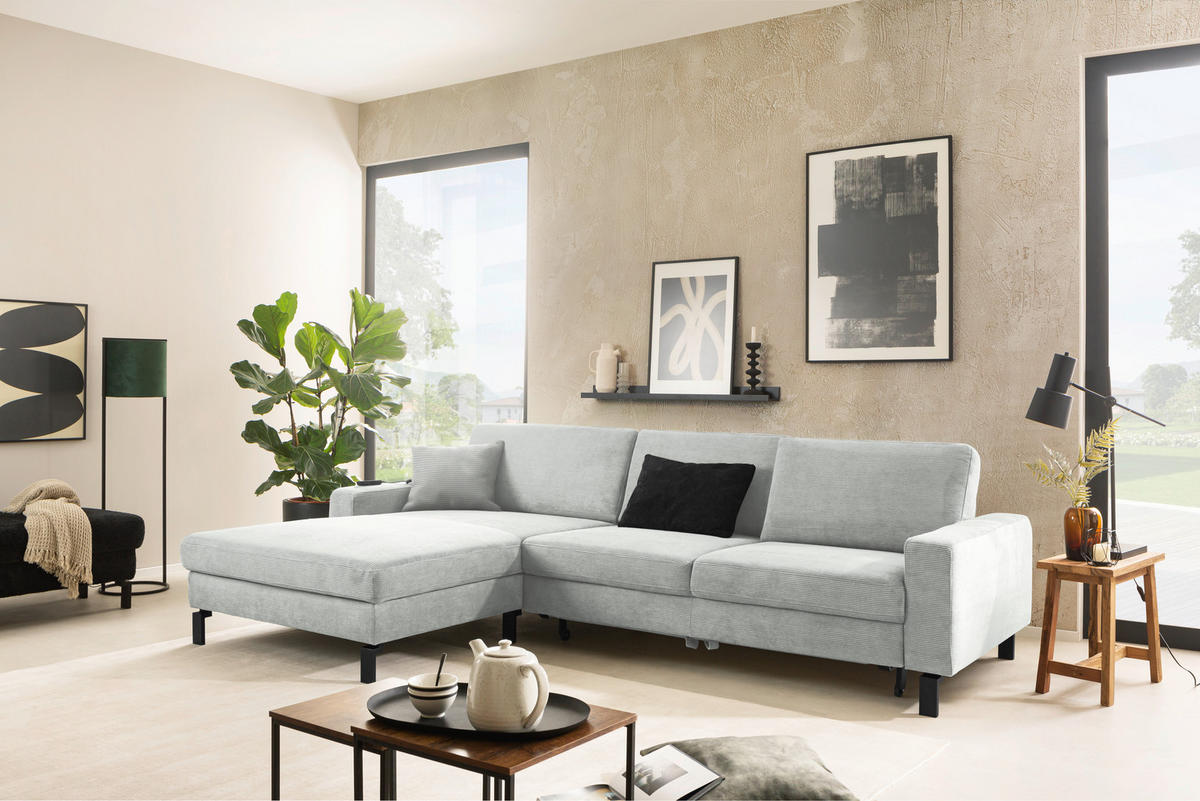 ECKSOFA in Cord Silberfarben  - Silberfarben/Schwarz, Design, Textil/Metall (298/185-209cm) - Pure Home Lifestyle