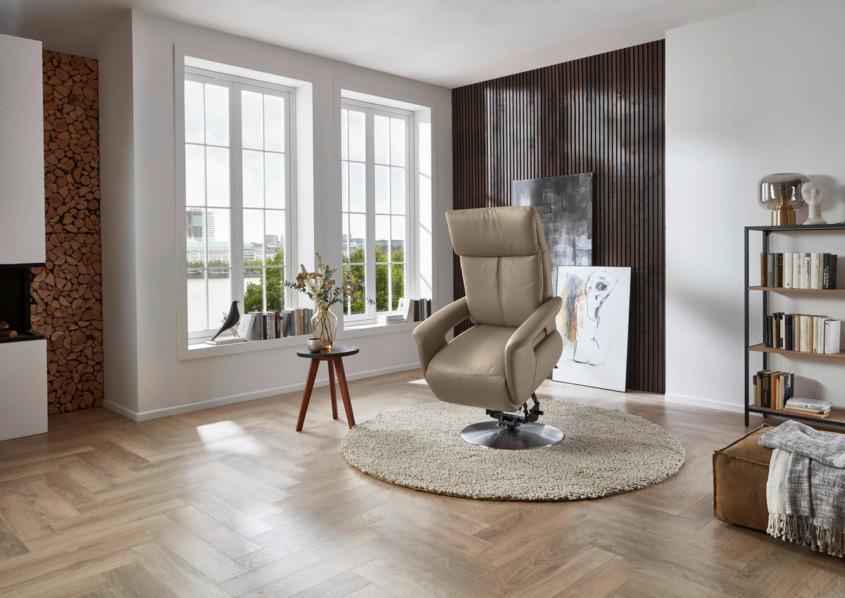 RELAXSESSEL in Leder Greige  - Edelstahlfarben/Greige, Design, Leder/Metall (78/112/85cm) - Cantus