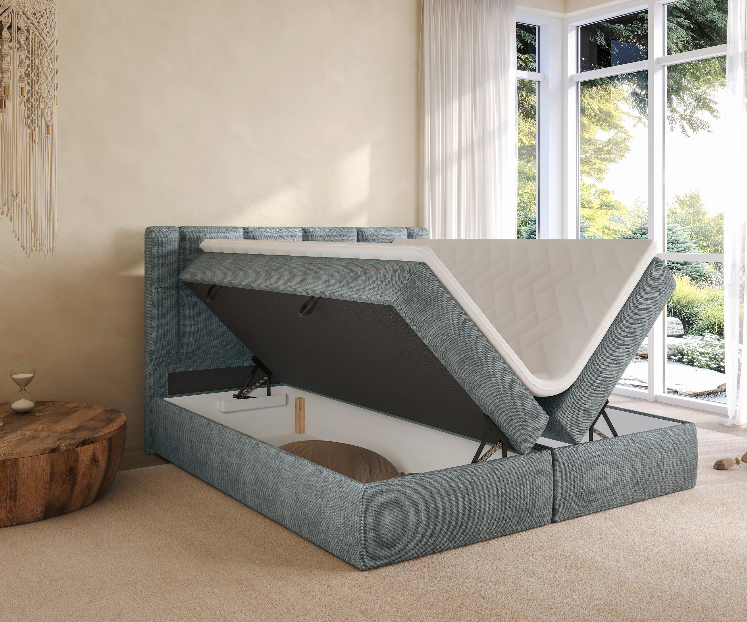 BOXBETT 160/200 cm  in Graublau  - Graublau/Schwarz, MODERN, Holz/Holzwerkstoff (160/200cm) - Boxxx