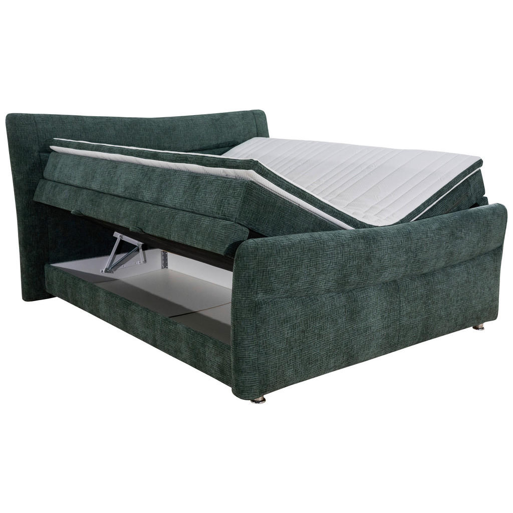 Thumbnail - Esposa Boxspringbett, Türkis, Textil, H2 + H3, Höhe ca. 18 cm, 180x200 cm, Bettkasten, gepolstertes Kopfteil, Stoffauswa...