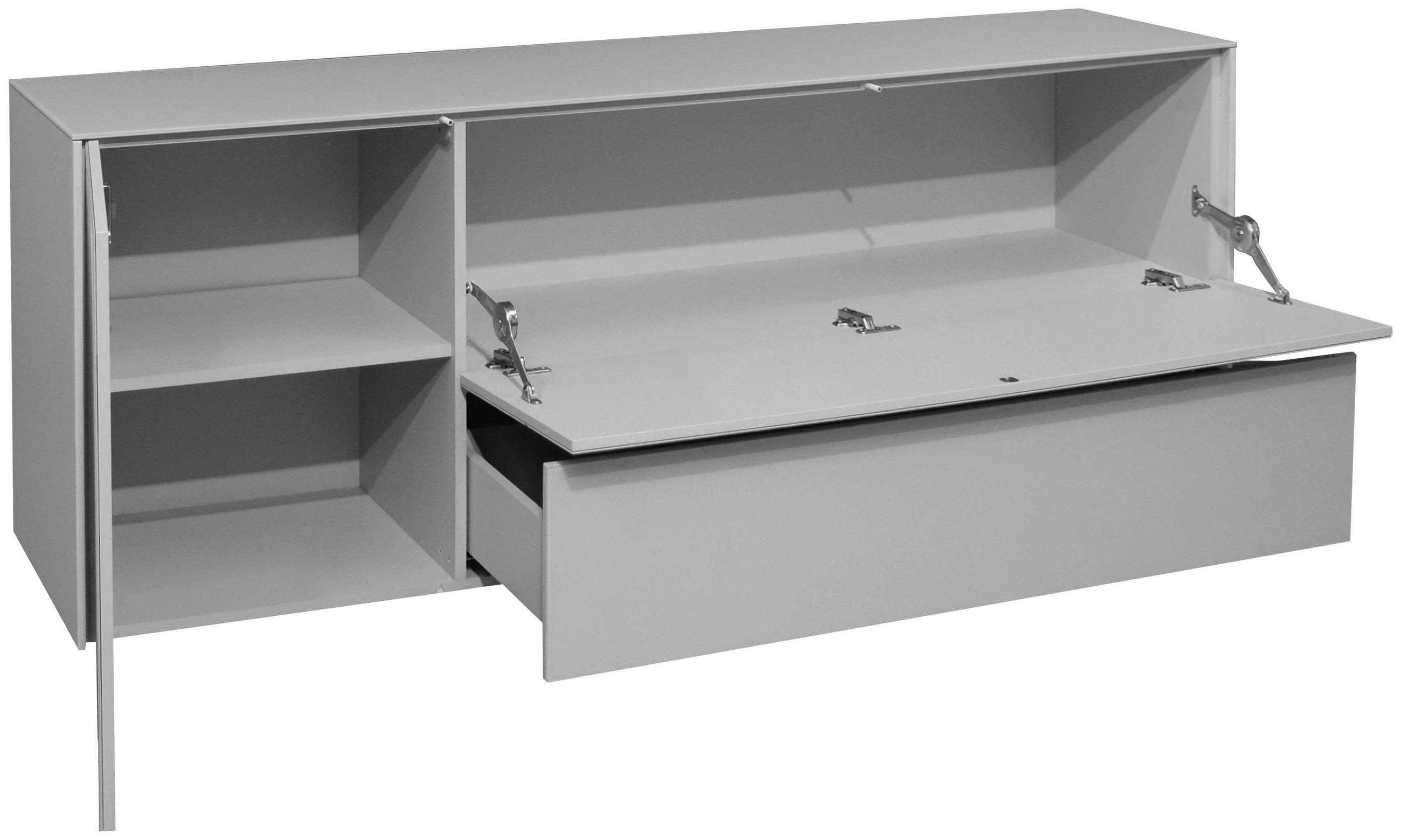 LOWBOARD Imola  in 169/63/42 cm  - Hellgrau/Schwarz, Design, Glas/Holzwerkstoff (169/63/42cm) - Novel