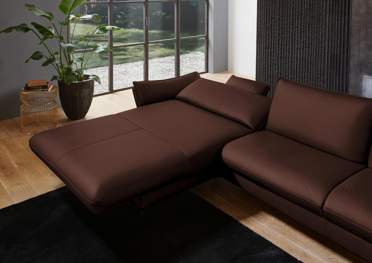 ECKSOFA Valdera in Echtleder Braun  172/334 cm  - Schwarz/Braun, Design, Leder/Metall (172/334cm) - Valdera